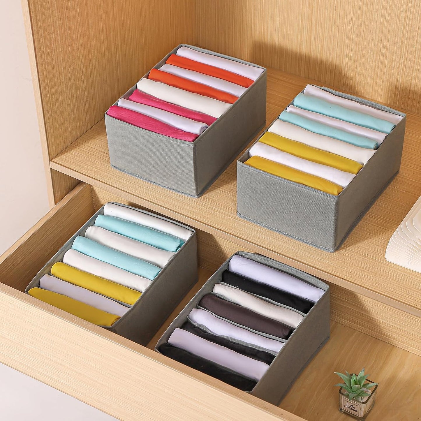 Coorganisers4 Packs T-shirt Drawer Organizers for Clothing,8 Grids Compartment Wardrobe Storage