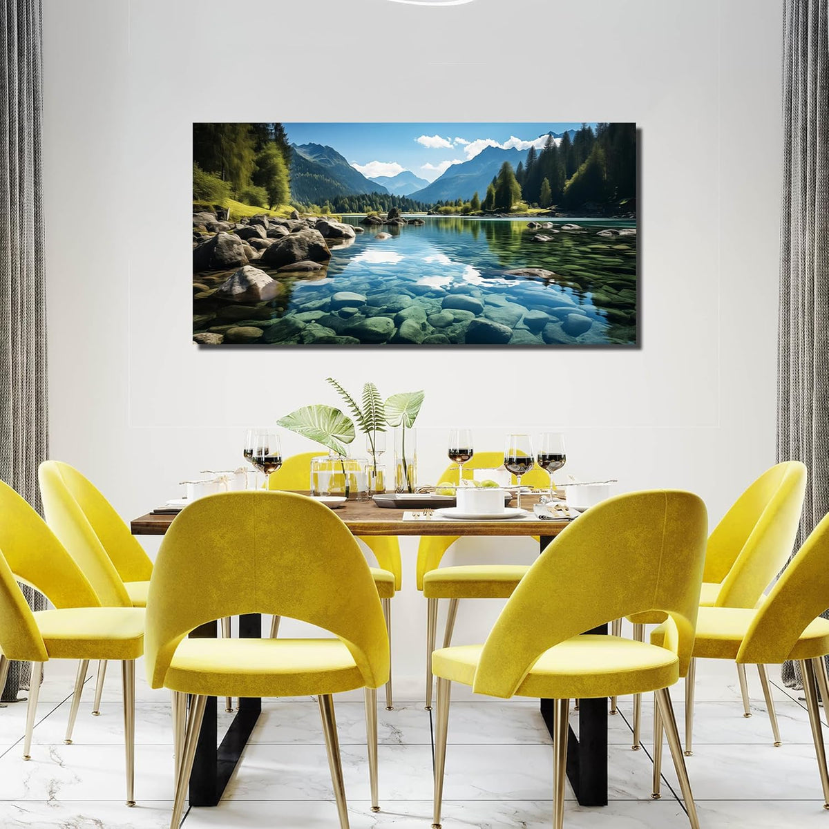 GUGIKA Landscape Wall Art for Living Room, Mountain and Lake Wall-Decor for Bedroom, Natural