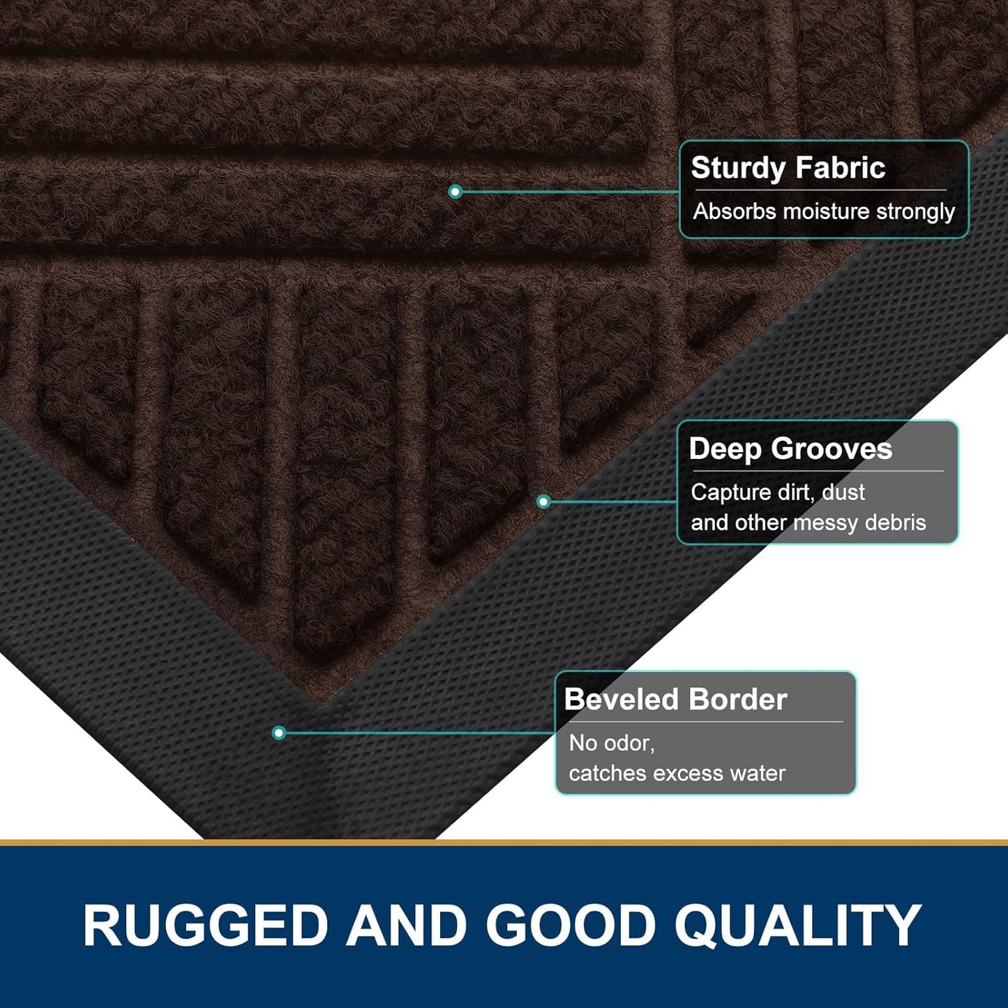 Smiry Front Door Mat Outside Entrance, Heavy Duty Outdoor Indoor Natural Rubber Doormat, Non Slip