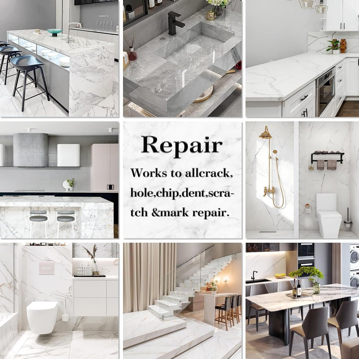 Tile and Granite/Marble Repair Kit, Porcelain Stone and Quartz Countertops Repair Kit for Chips