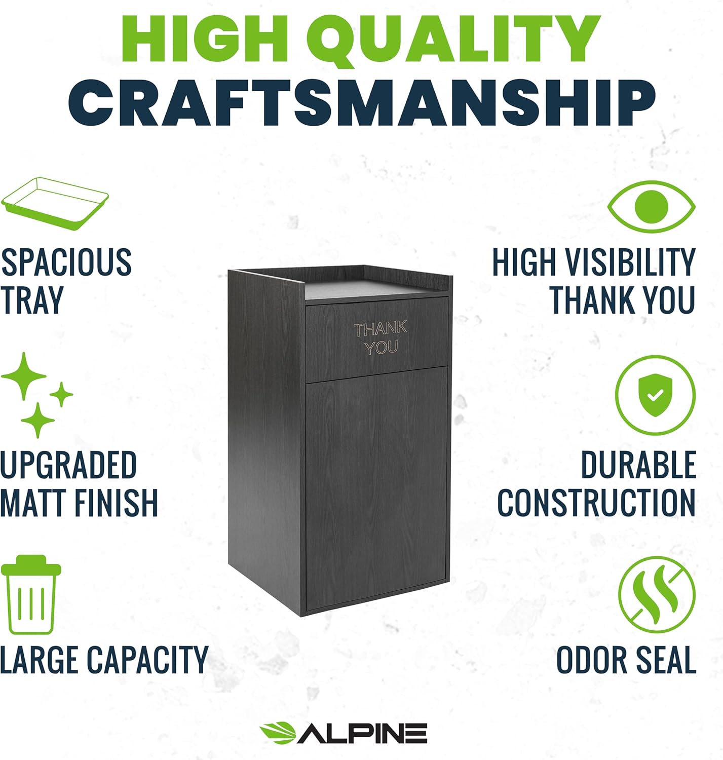 Alpine Restaurant Trash Can Cabinet - Commercial Trash Can 40 Gallon, Garbage Receptacle Indoor