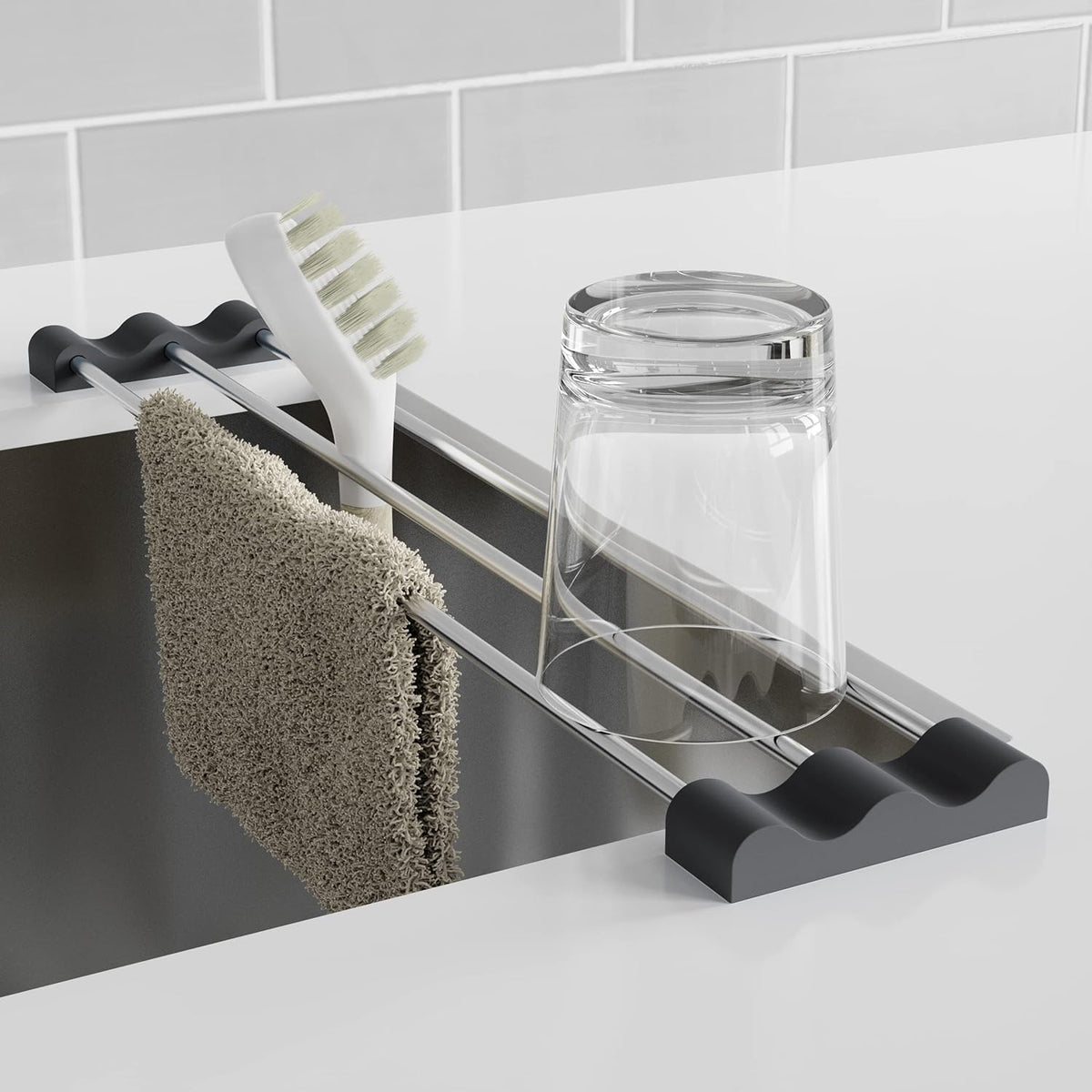 Tomorotec Adjustable Over-The-Sink Kitchen Rack for Dishcloths, Sponges, Bottles and Brushes