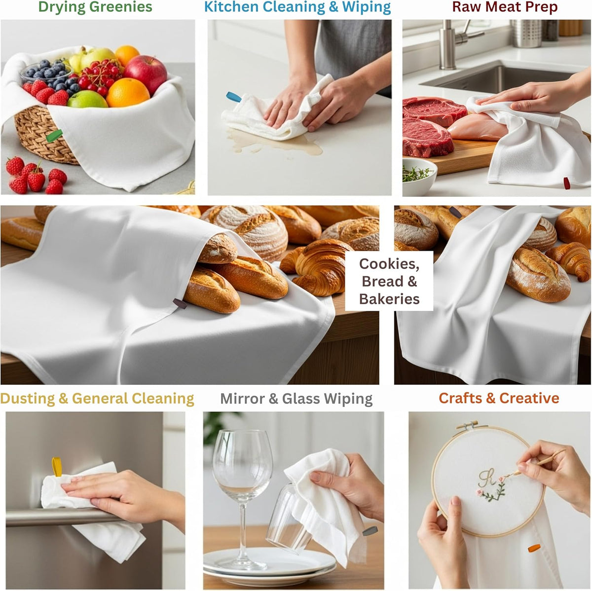 7-Pack Flat Flour Sack Towels – 100% Cotton Kitchen Dish & Tea Towels for Crafting, Embroidery