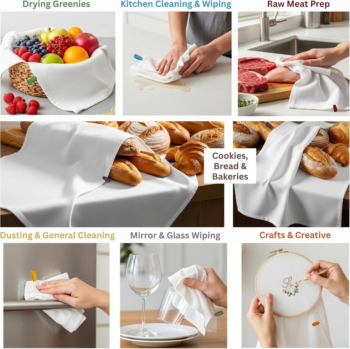 7-Pack Flat Flour Sack Towels – 100% Cotton Kitchen Dish & Tea Towels for Crafting, Embroidery