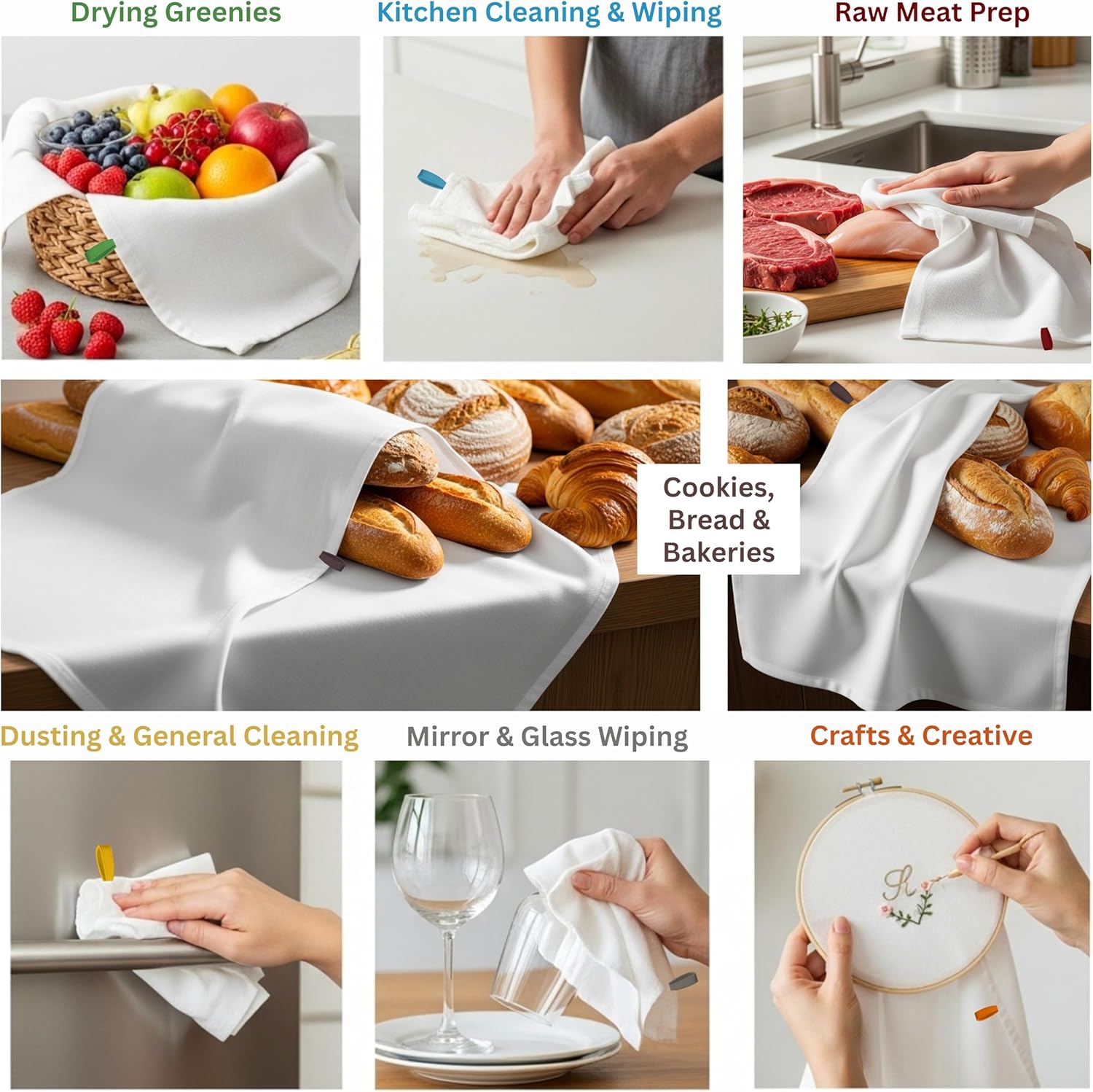 7-Pack Flat Flour Sack Towels – 100% Cotton Kitchen Dish & Tea Towels for Crafting, Embroidery