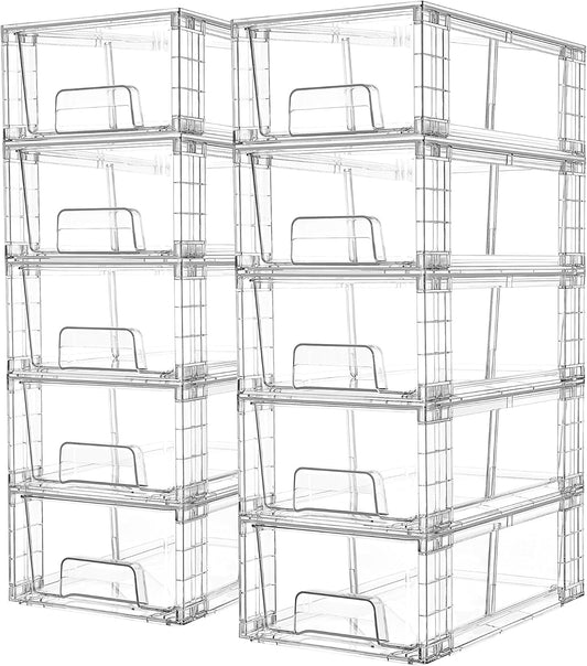 Vtopmart 10 Pack Stackable Storage Drawers,Clear Acrylic Drawer Organizers with Handles, Easily