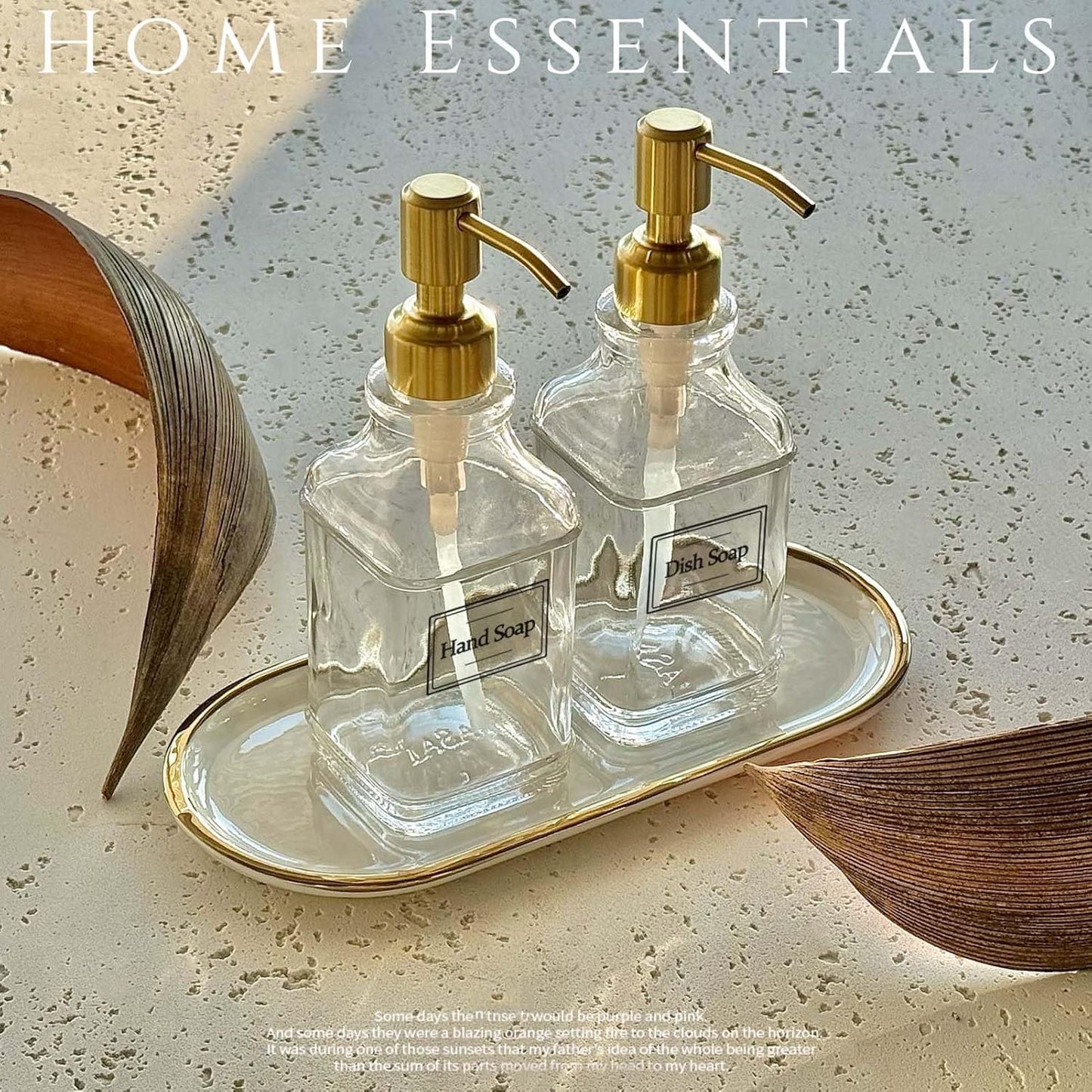 JASAI Antique Square Glass Soap Dispenser with Golden Rust Proof Pump, Refillable soap Dispenser