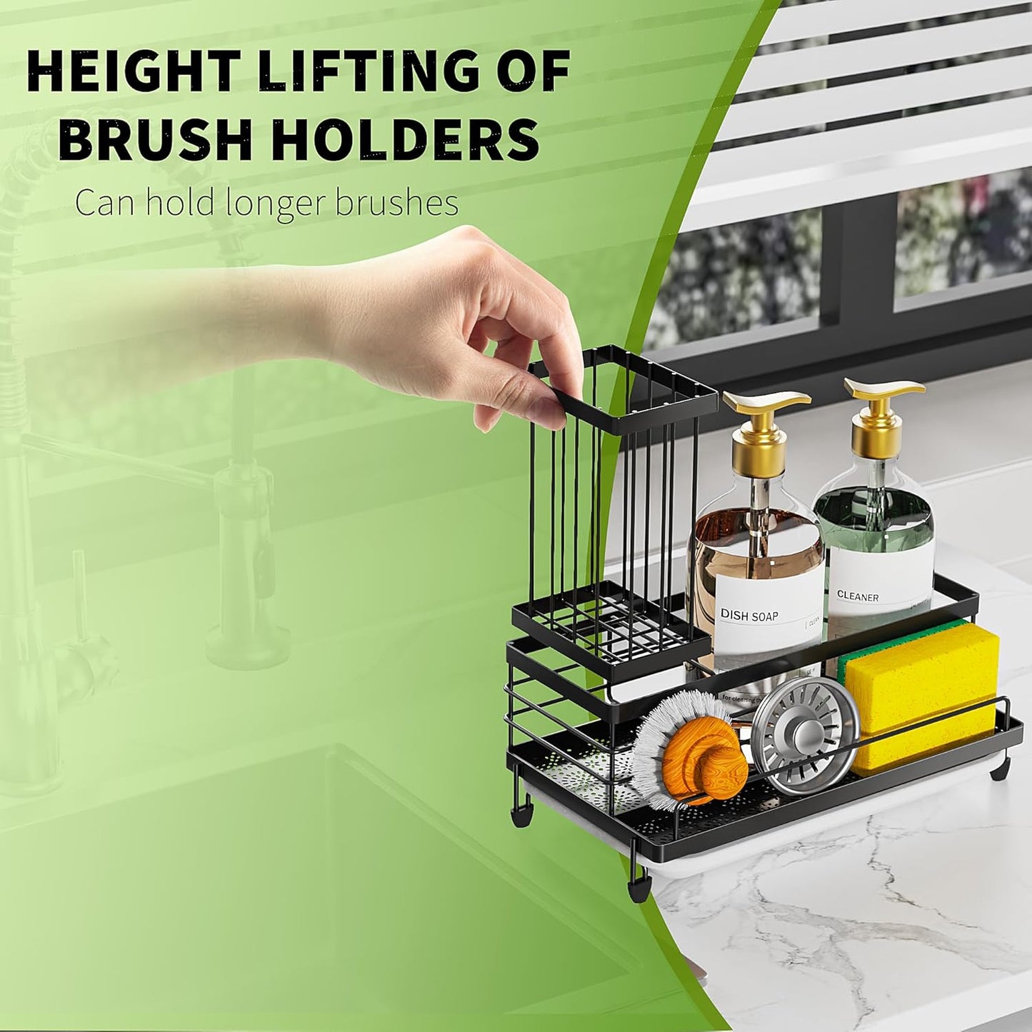 Cisily Large Capacity Kitchen Sink Caddy Organizer, Rustproof Non-Slip Sponge Holder With Dish
