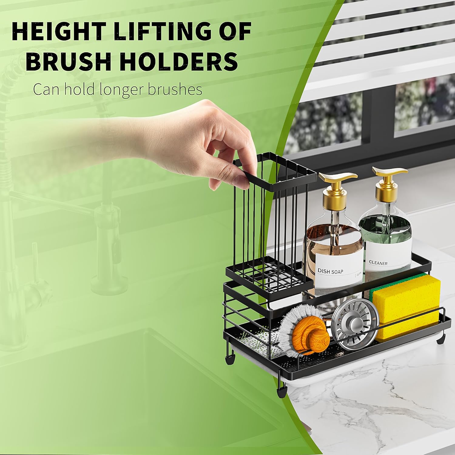 Cisily Large Capacity Kitchen Sink Caddy Organizer, Rustproof Non-Slip Sponge Holder With Dish