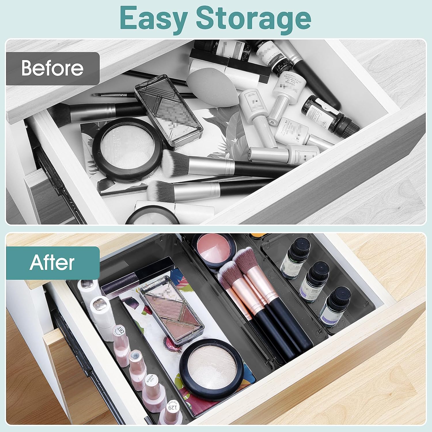 WOWBOX 25 PCS Plastic Drawer Organizer Set, Desk Drawer Divider Organizers and Storage Bins for