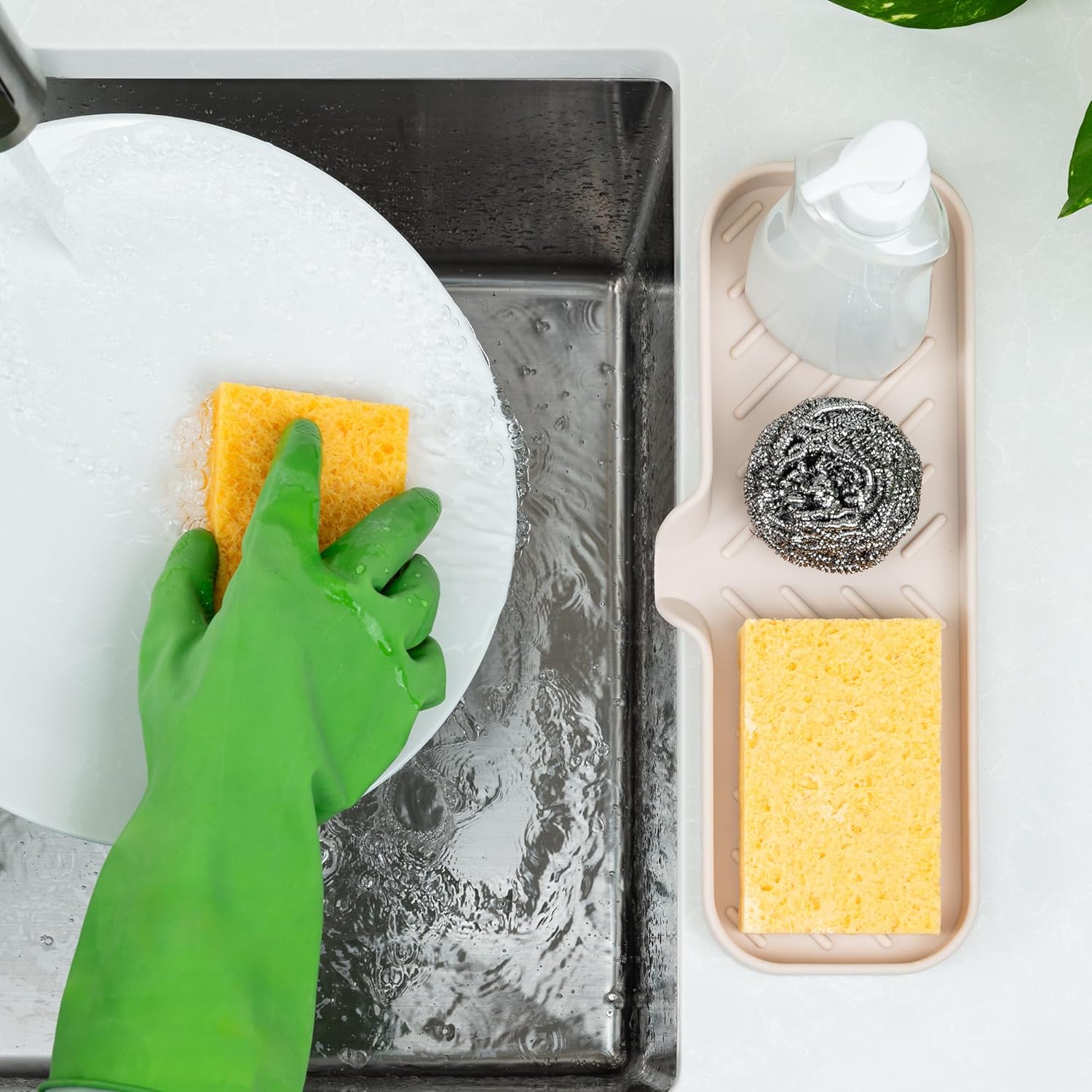 Zulay Large Silicone Sponge Holder (12x4) – Flexible Sink Organizer Tray for Kitchen & Bathroom