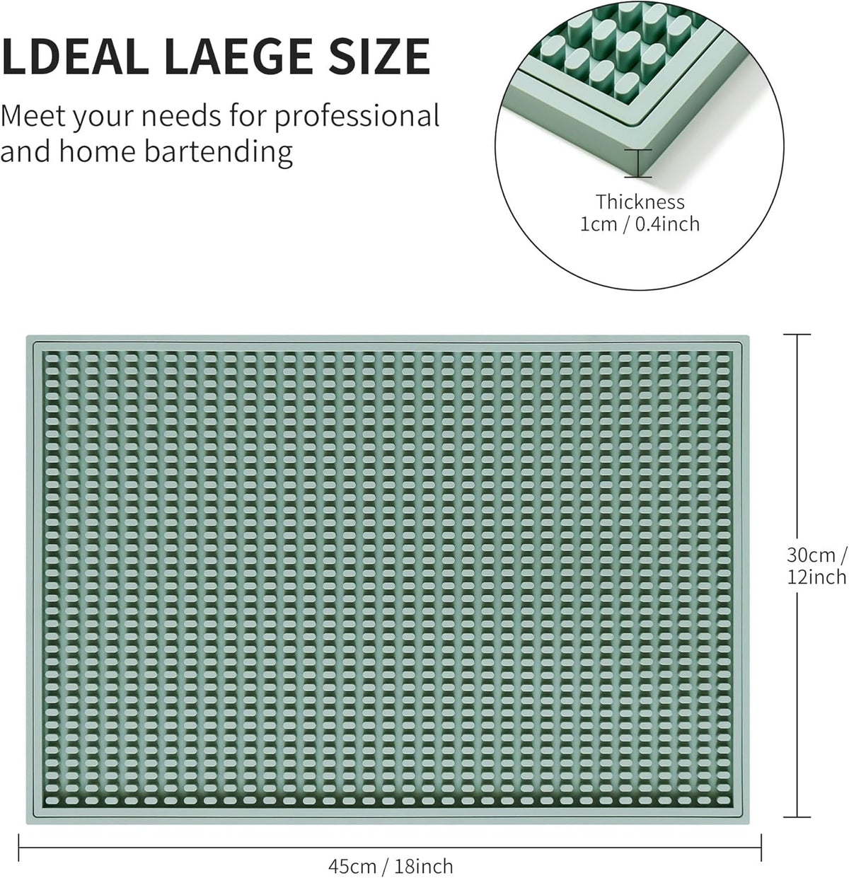 Dish Drying mat - 18" x 12" Green Silicone Drying mat, Kitchen Counter Dish Drying mats,Rubber Dish