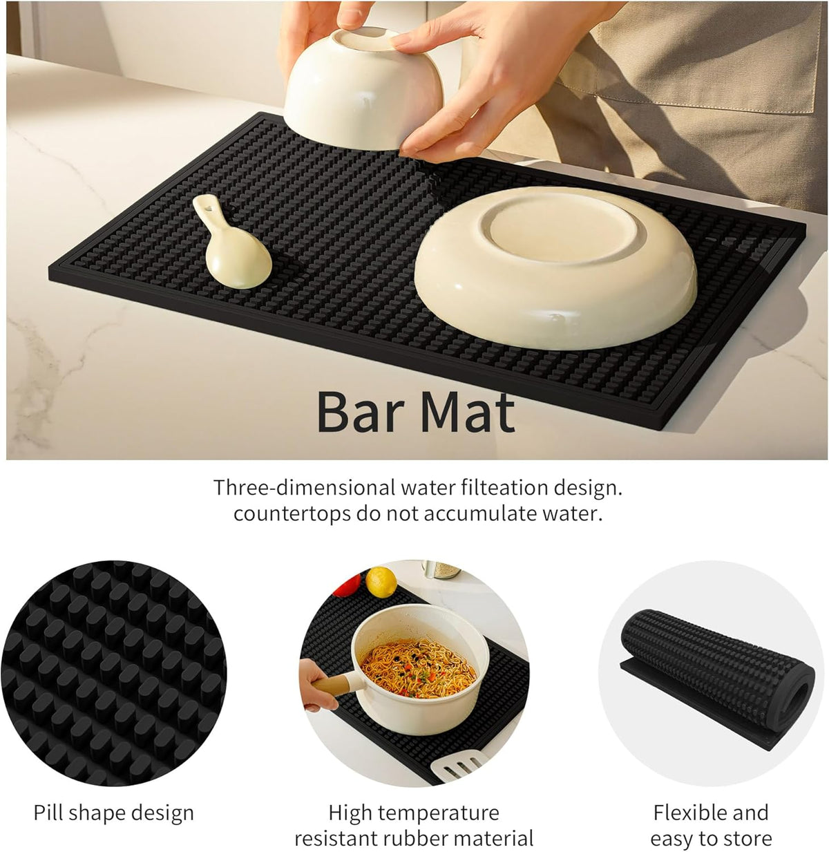 dish drying mat - 18" x 12" Black silicone drying mat , kitchen counter dish drying mats,rubber