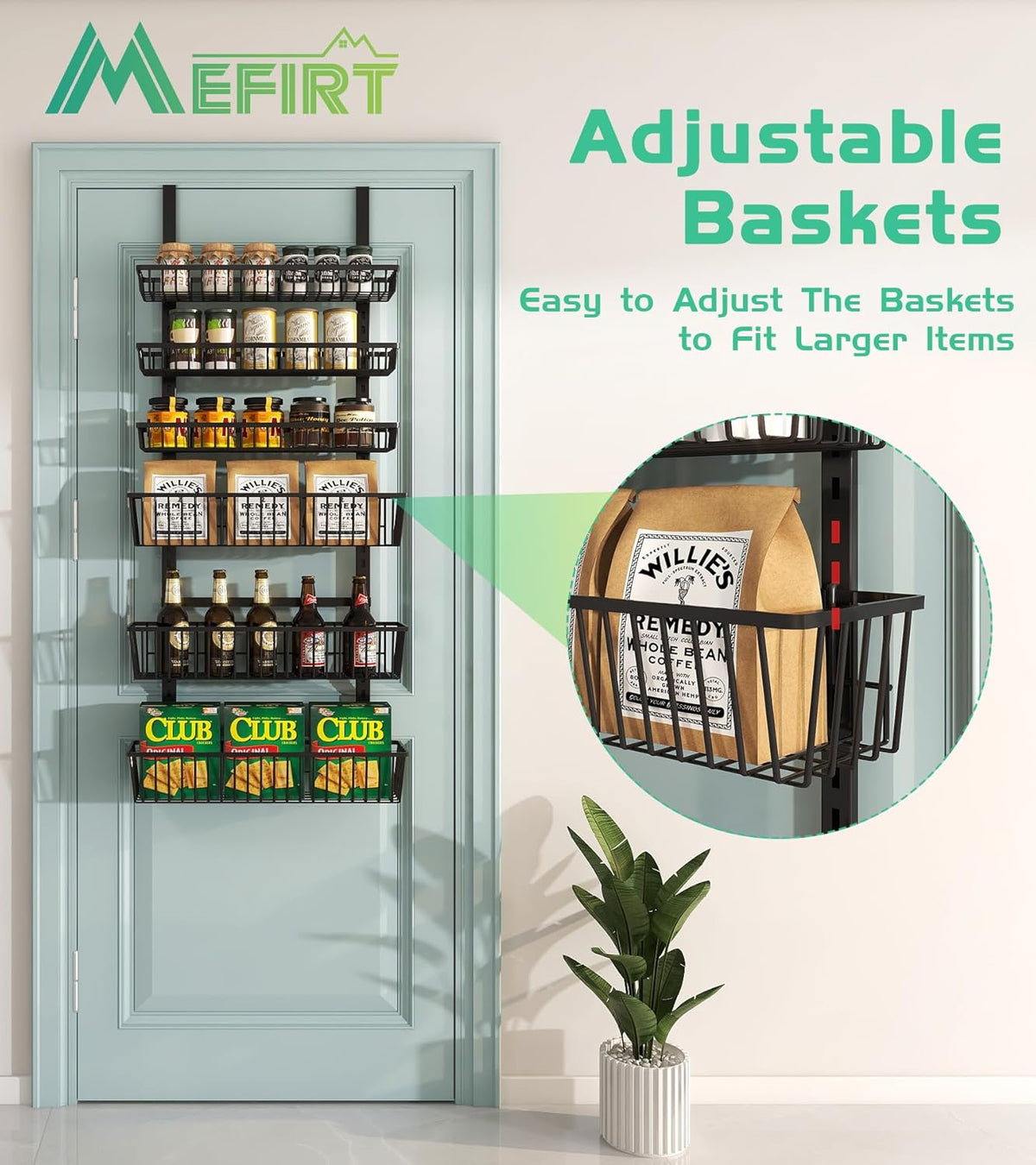 Over The Door Pantry Organizer, Pantry Organization and Storage, 6-Tier Deep Baskets Hanging