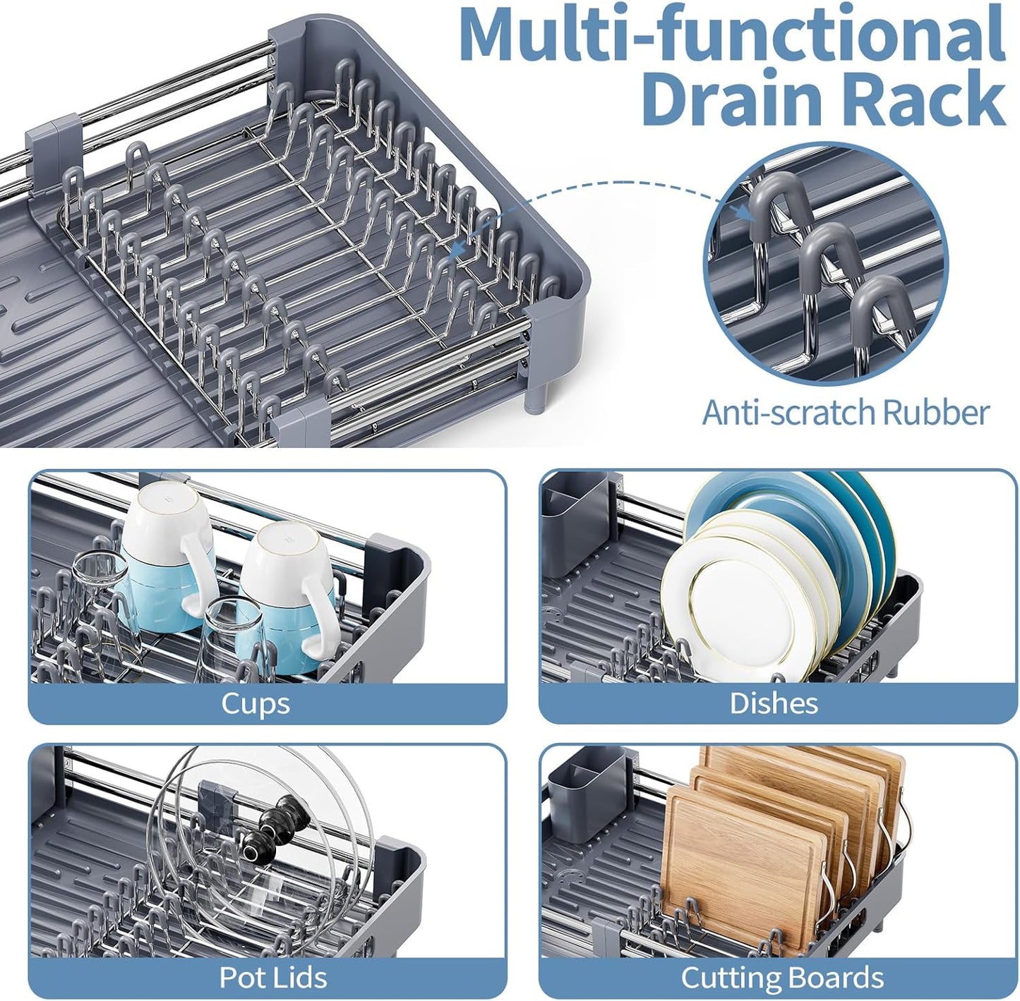 Dish Racks for Kitchen Counter, Dish Drying Rack - Stainless Steel Dish Drainer, Sink Drying Rack