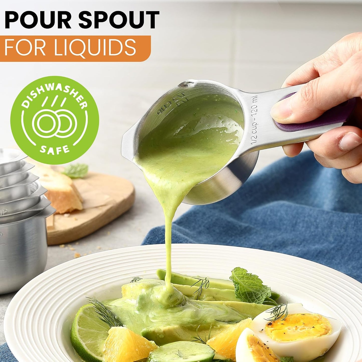 Spring Chef Magnetic Stainless Steel Measuring Cups, Patented, Kitchen Tools with Easy to Read