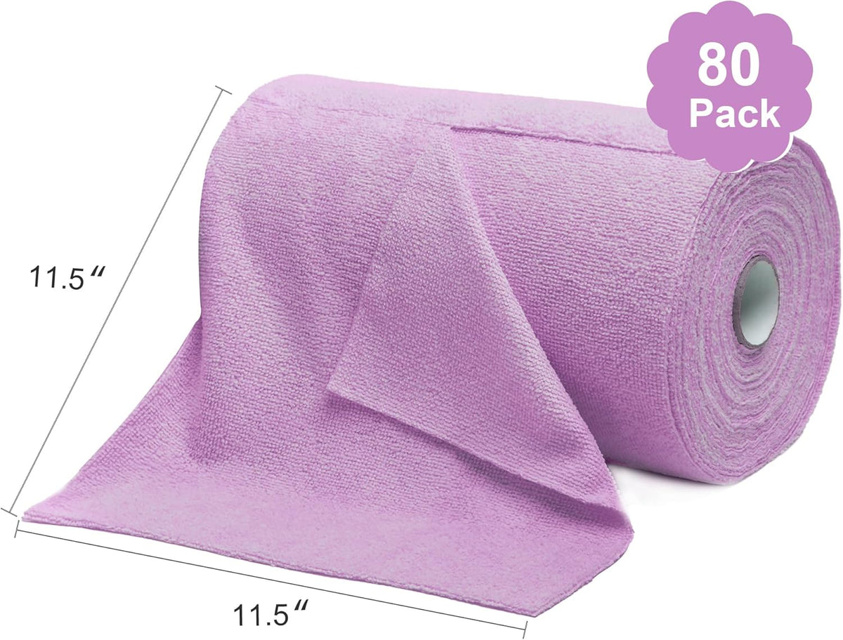 LIVOS Microfiber Cleaning Cloth Roll - 80 Pack, Reusable Paper Towels Purple Tear Away Towels