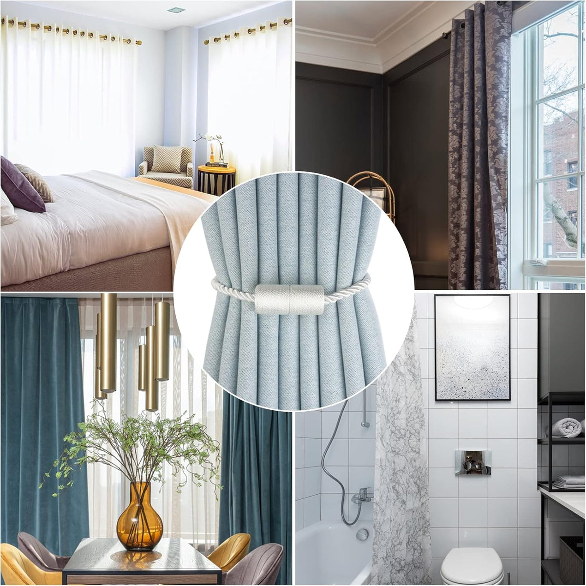Magnetic Curtain Tiebacks 4 Pack White Curtain Rope Tieback Curtain Holders for Drapes Modern Tie