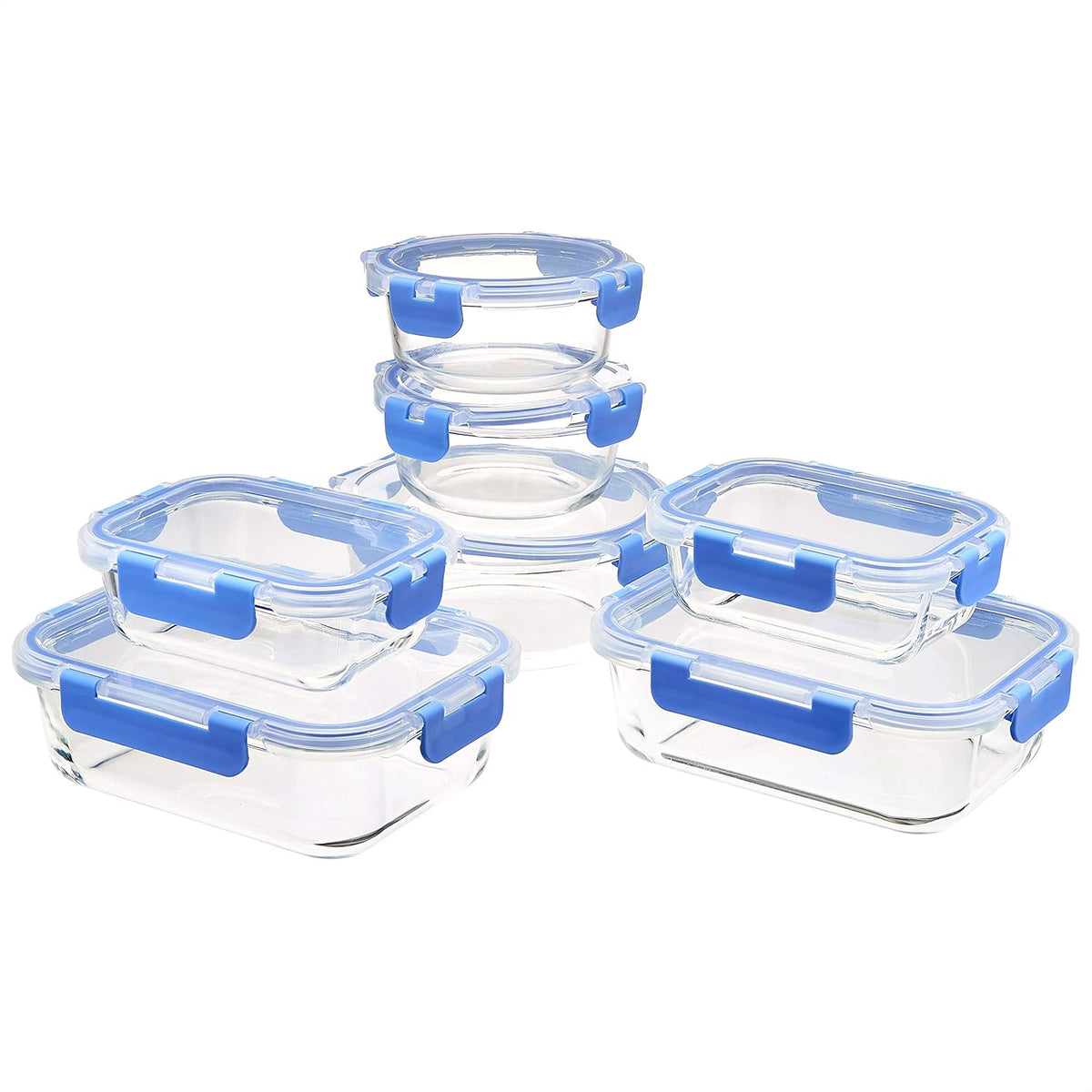 Amazon Basics Glass Food Storage Containers with Locking Lids, Set of 7, 14 pieces including lids