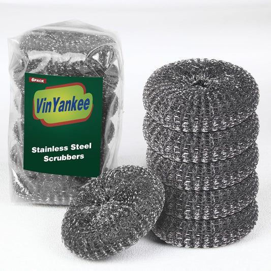 6PCS Steel Wool Scrubber Wire Sponge Set, Barbecue Grill Cleaning Scrubber Pads, Stainless Steel