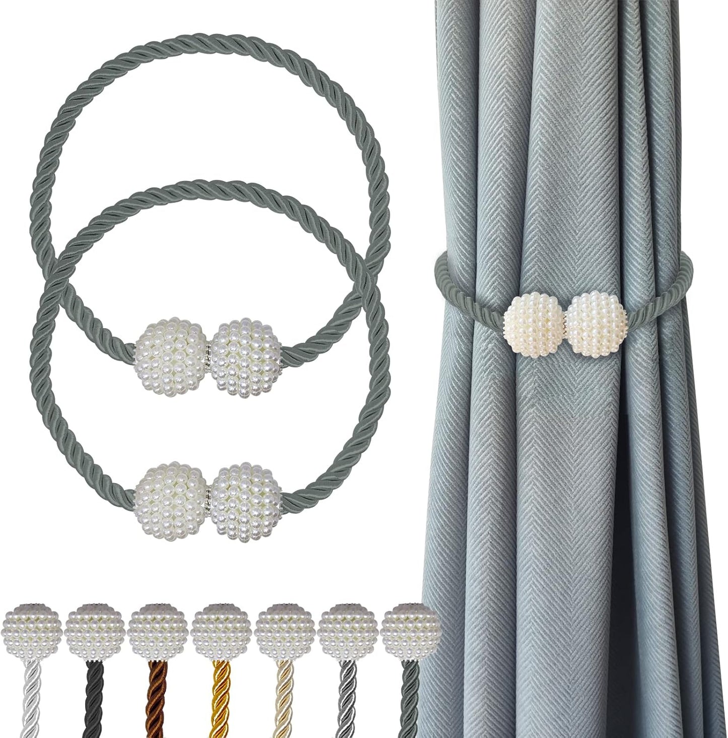 Hion Magnetic Curtain Tiebacks Gray Blue 2pcs, Curtain Tiebacks Buckles Holdbacks Holders Hooks