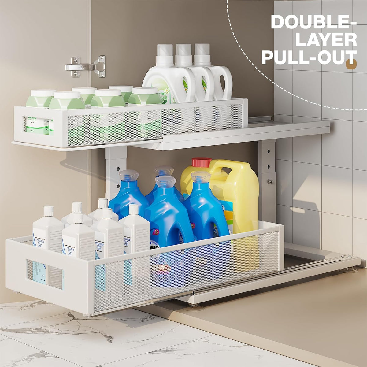 2 Pack 18.5IN-Depth Under Sink Organizer With Next-Gen Ball-Bearing Slides,2-Tier Pull Out Cabinet
