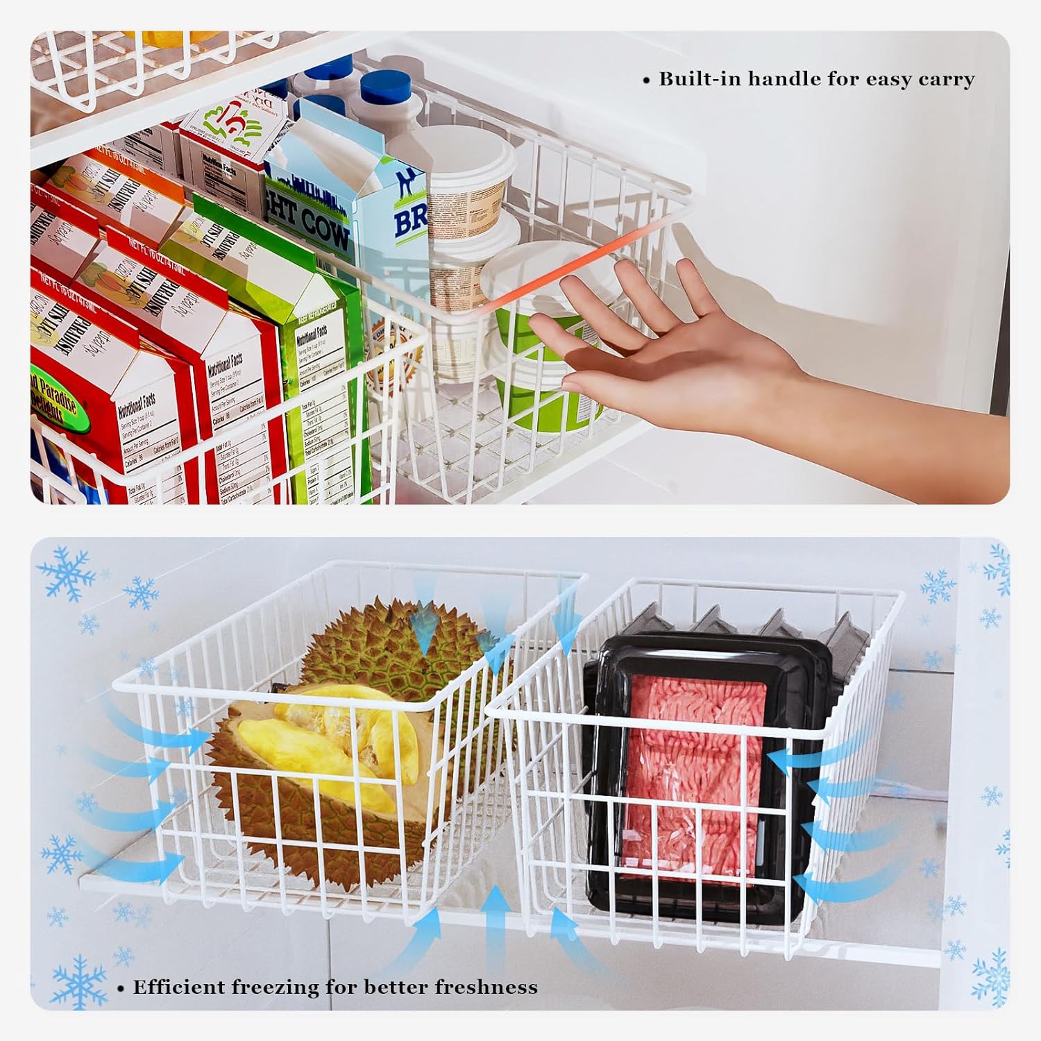 Orgneas Freezer Organizer Bins, Freezer Baskets for Chest Freezer and Upright Freezer Refrigerator