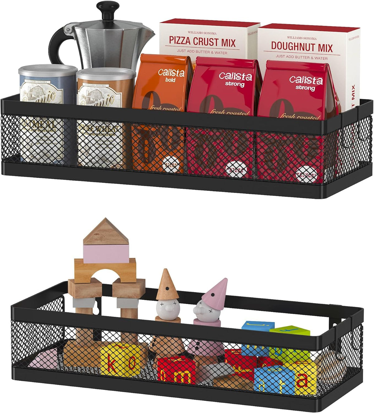 PUSDON Hanging Storage Baskets Organizer Wall Mount, Metal Wire Storage Bin Rack for Kitchen