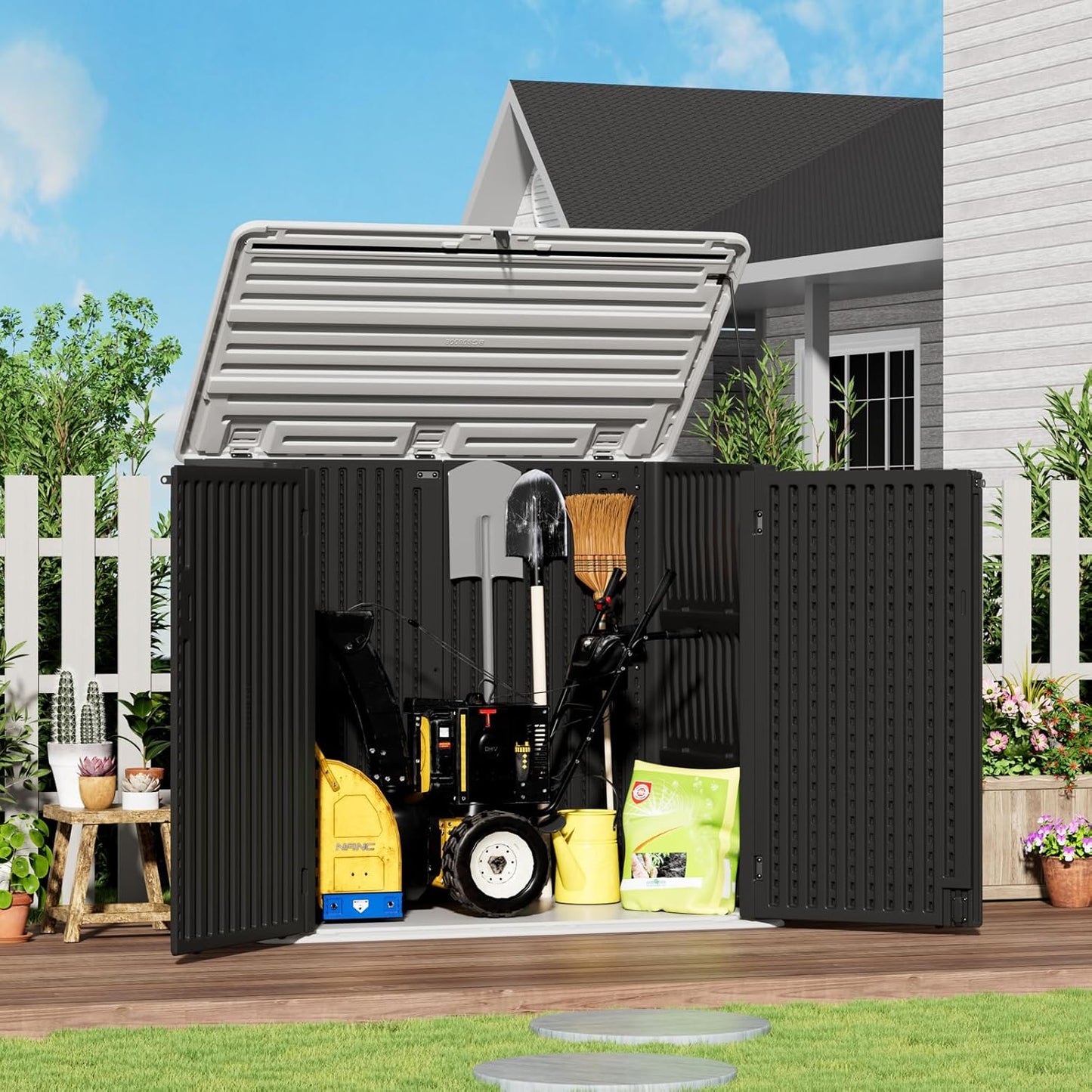 ZZM Large Outdoor Storage Shed, 48 Cu Ft Resin Versatile Storage Cabinet for Patio Accessories