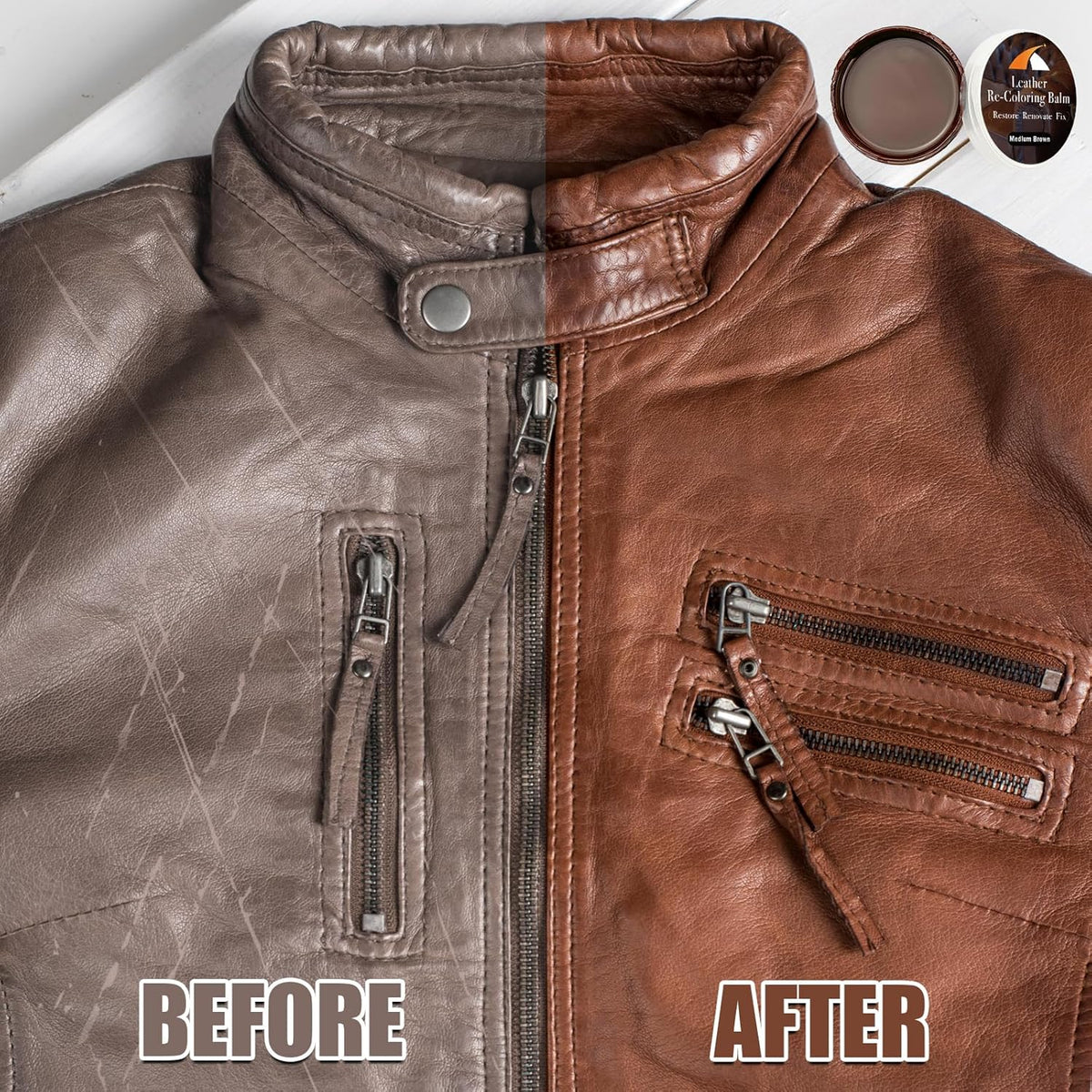 Medium Brown Leather Repair Kit - Recoloring Balm & Dye to Restore Scratches, Faded & Aged Leather