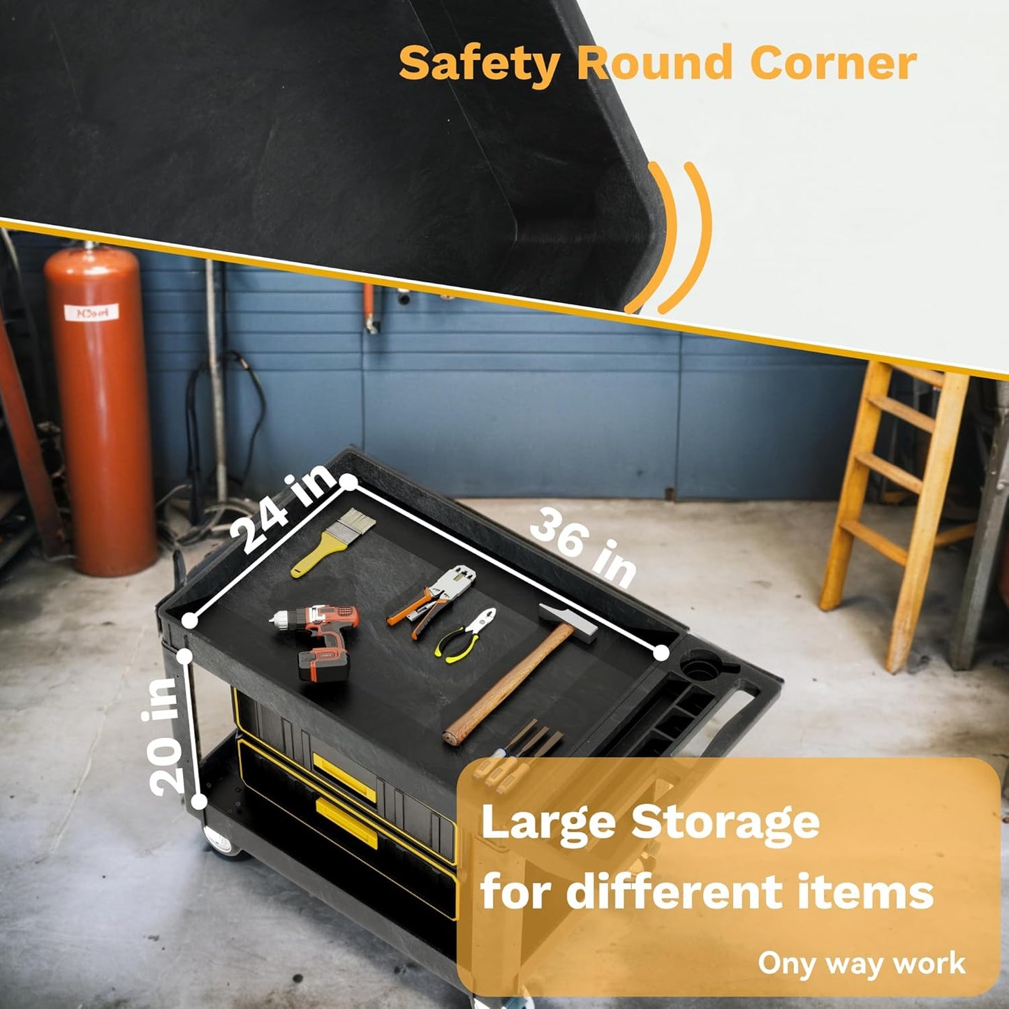 DWVO Utility Service Cart on Wheels, 45 X 25 in 550 LBS Heavy Duty Rolling Cart Plastic Work Cart