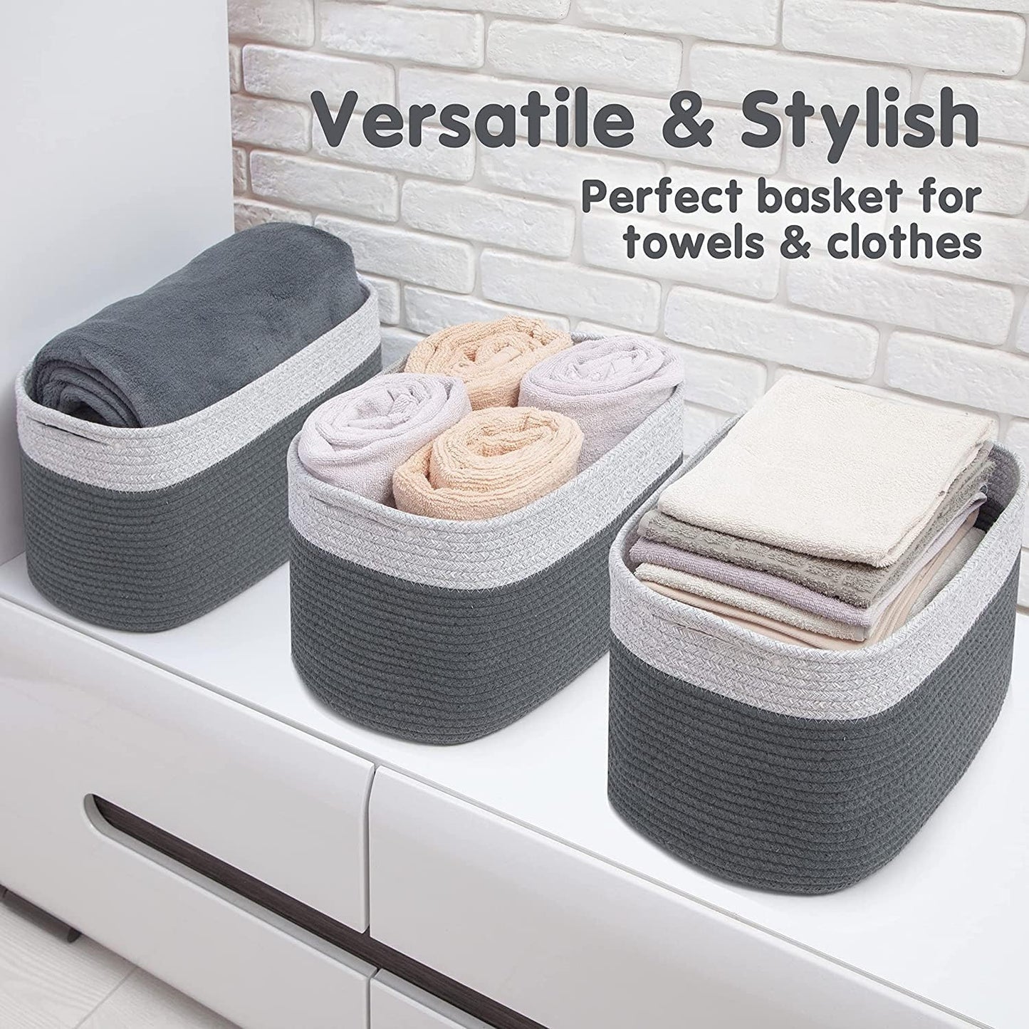 CHAT BLANC Cotton Rope Baskets for Organizing I Storage Baskets for Shelves | Rope Basket for