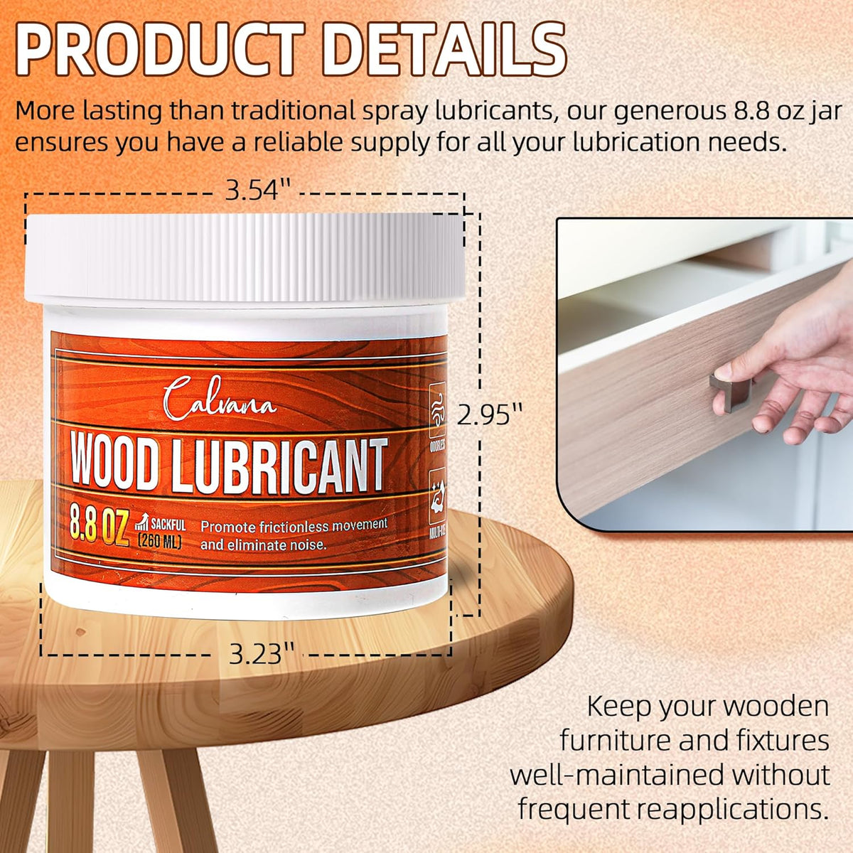8.8oz Wood Wax for Home Projects,Door Hinge Lubricant,for Wood Drawer Slides,Sliding Glass