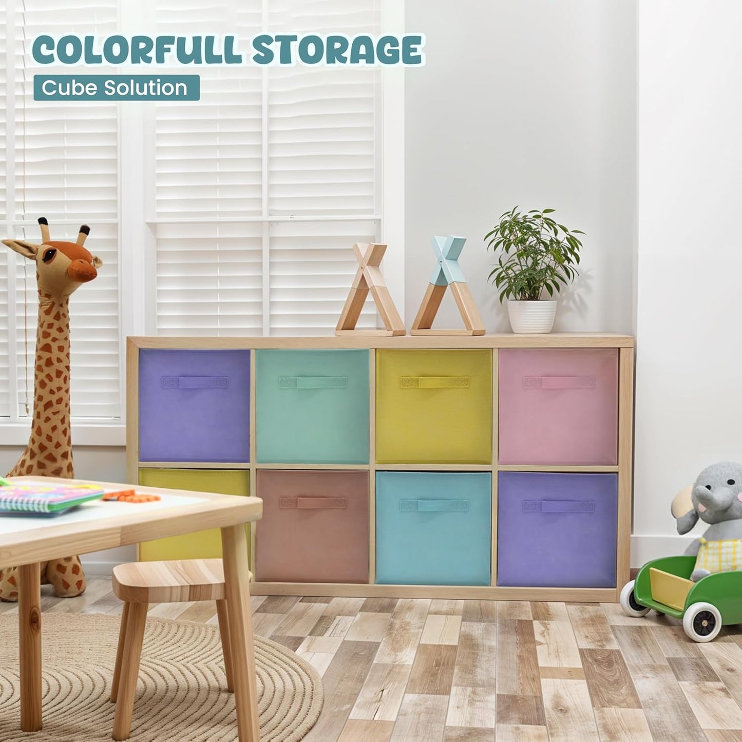 4E's Novelty 6 Pack 11 Inch Pastel Color Storage Foldable Cube Bins, Colorful Storage Baskets For
