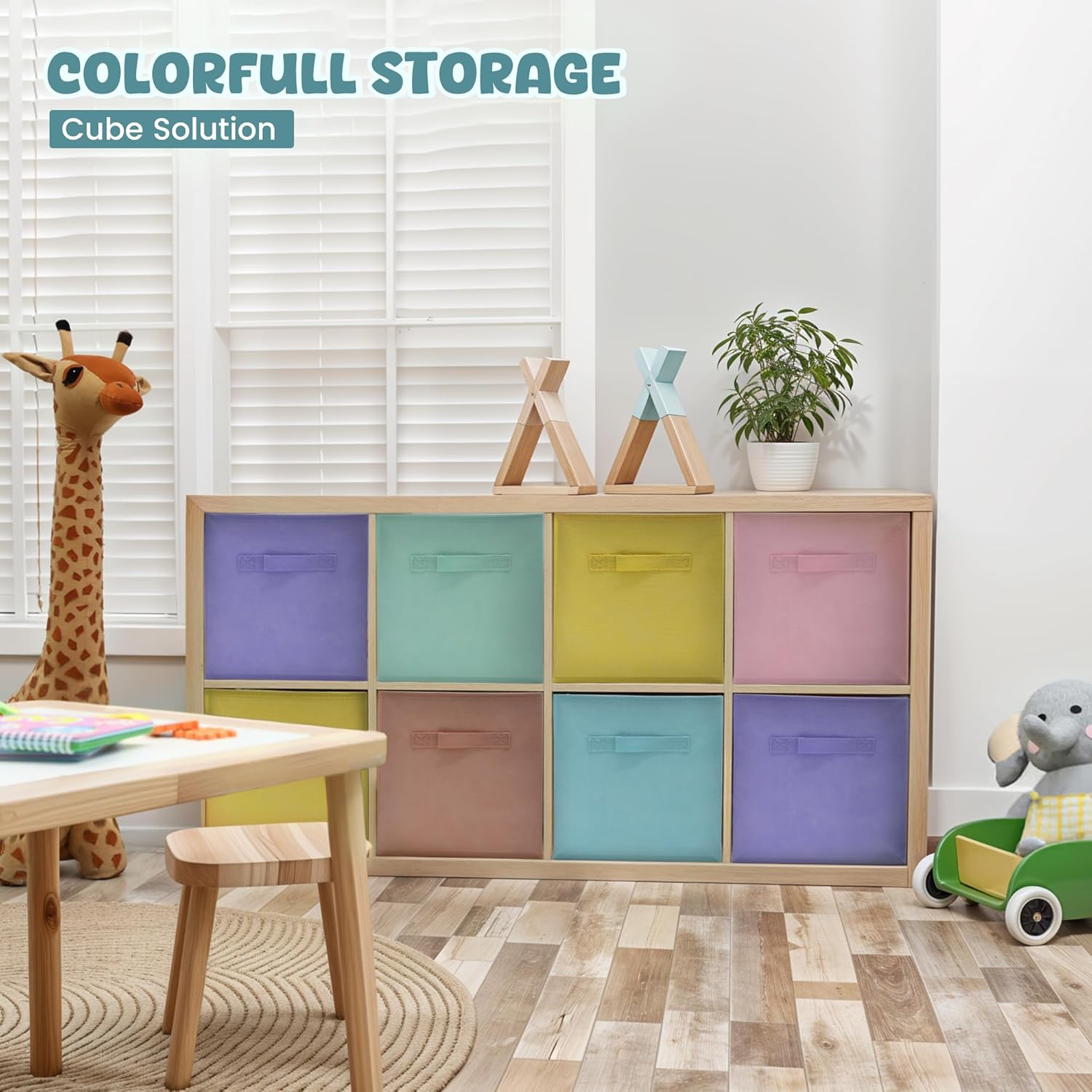 4E's Novelty 6 Pack 11 Inch Pastel Color Storage Foldable Cube Bins, Colorful Storage Baskets For