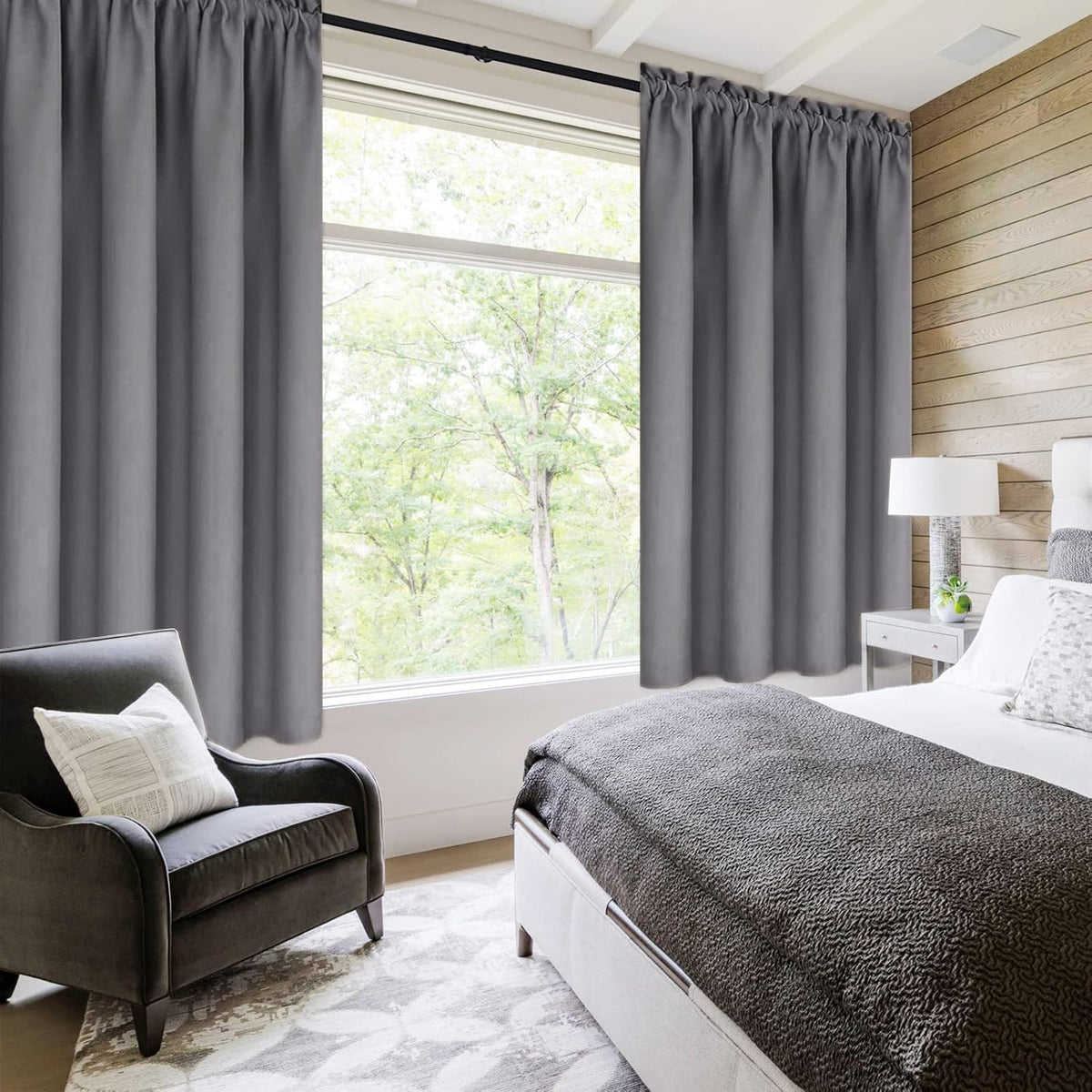 DWCN Grey Blackout Curtains for Bedroom – Rod Pocket Thermal Insulated Energy Saving Drapes for