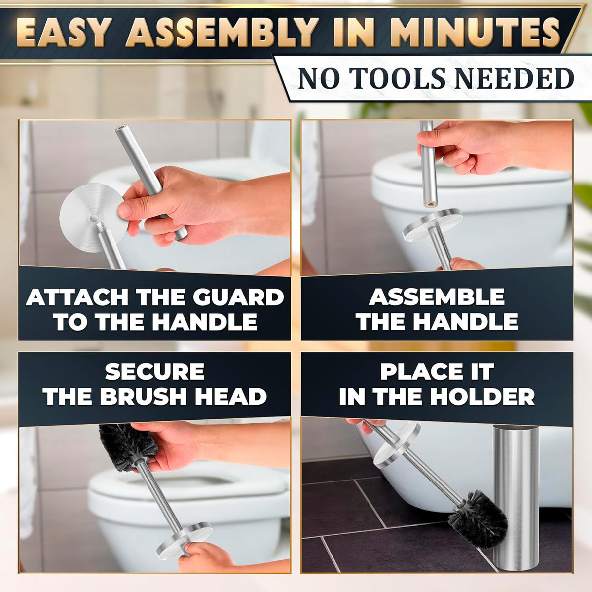 Stylish Stainless Steel Toilet Brush and Holder Set - Silver Toilet Bowl Brush and Holder with