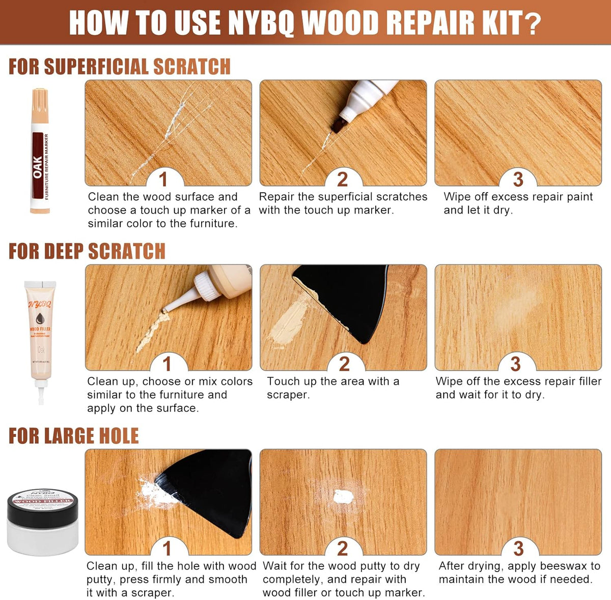 Wood Furniture Repair Kit- Set of 41 Laminate Vinyl Floor Repair Kit Wood Fillers,Floor Scratch