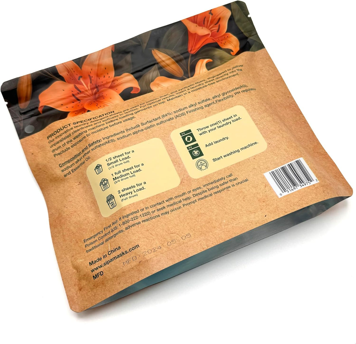 Pack of 5 SIPA Laundry Detergent Sheets Bag - 30 Sheets, Up to 60 Loads, Lily of the Valley Scent