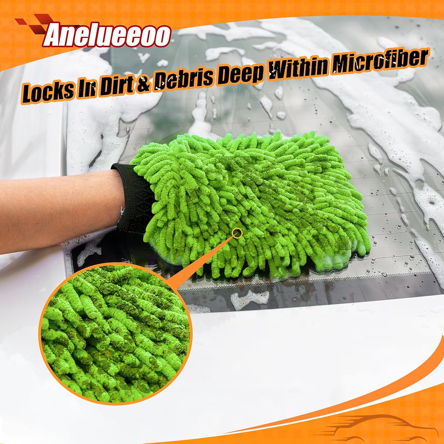 Car Wash Mitt Microfiber, Premium Chenille Microfiber Wash Car Mitts Sponge Scratch Free &