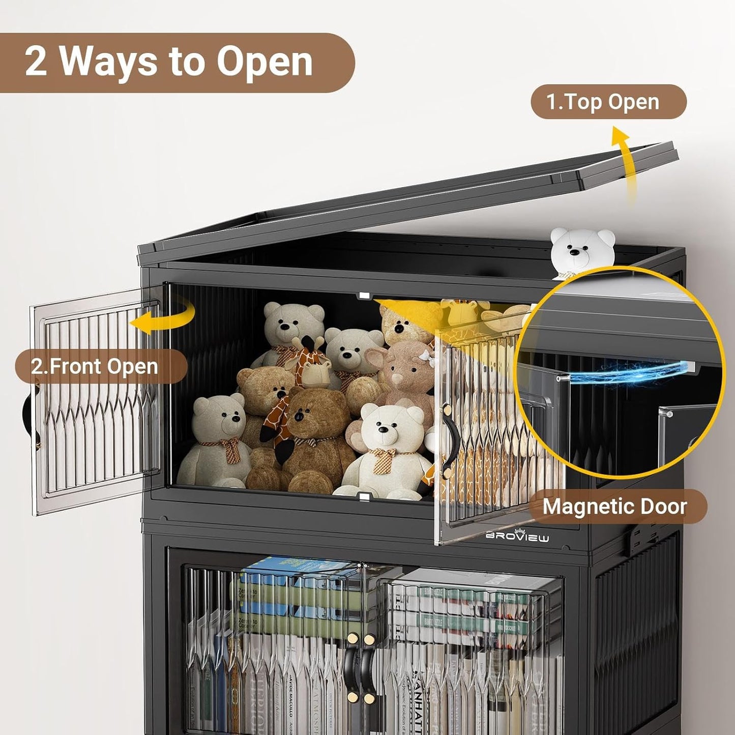 BROVIEW 360Qt Stackable Storage Bins with 3 Lids, Extra Large Closet Organizer Collapsible Drawer