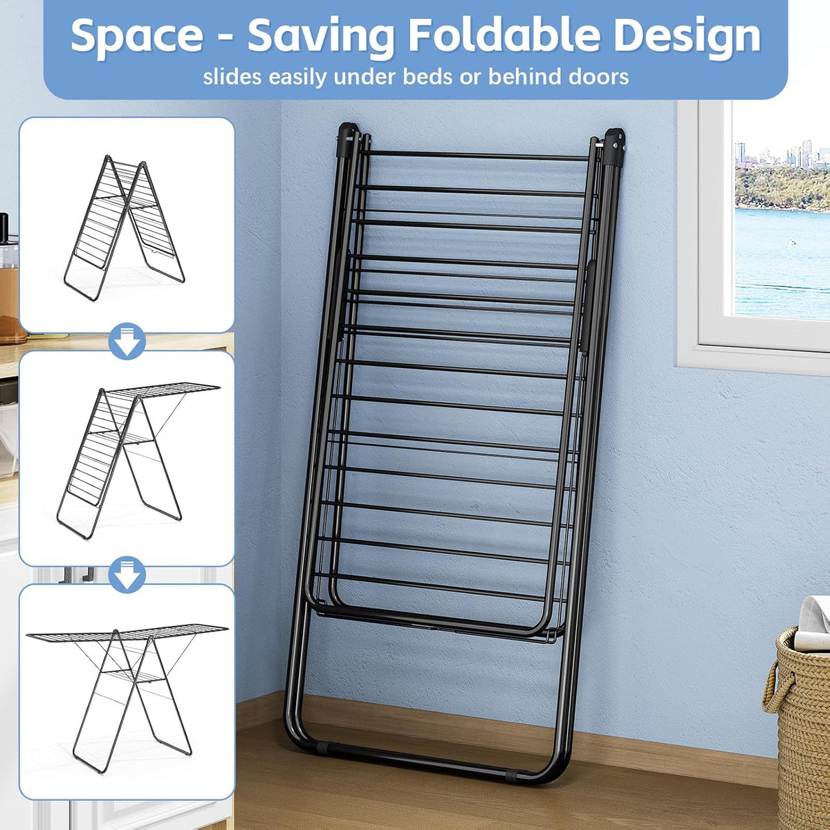 KINGBOARD Clothes Drying Rack Foldable, Drying Rack Clothing with Height-Adjustable, Metal Laundry