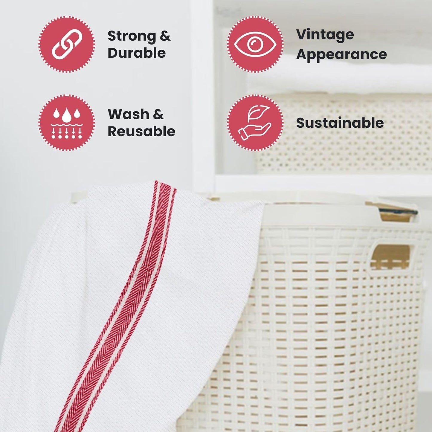WHITEWRAP Kitchen Dish Towels for Kitchen, Highly Absorbent for Drying and Cleaning, Durable and