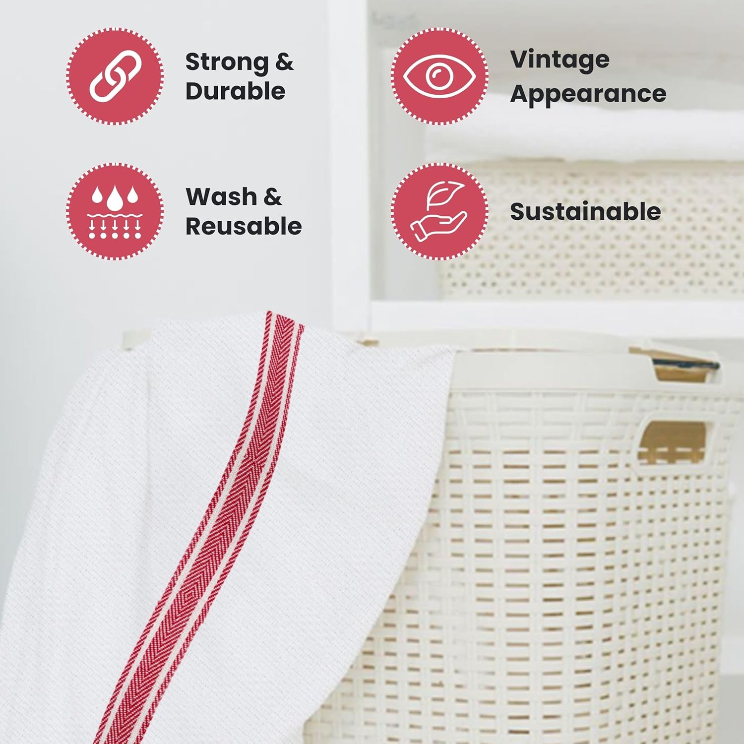 WHITEWRAP Kitchen Dish Towels for Kitchen, Highly Absorbent for Drying and Cleaning, Durable and