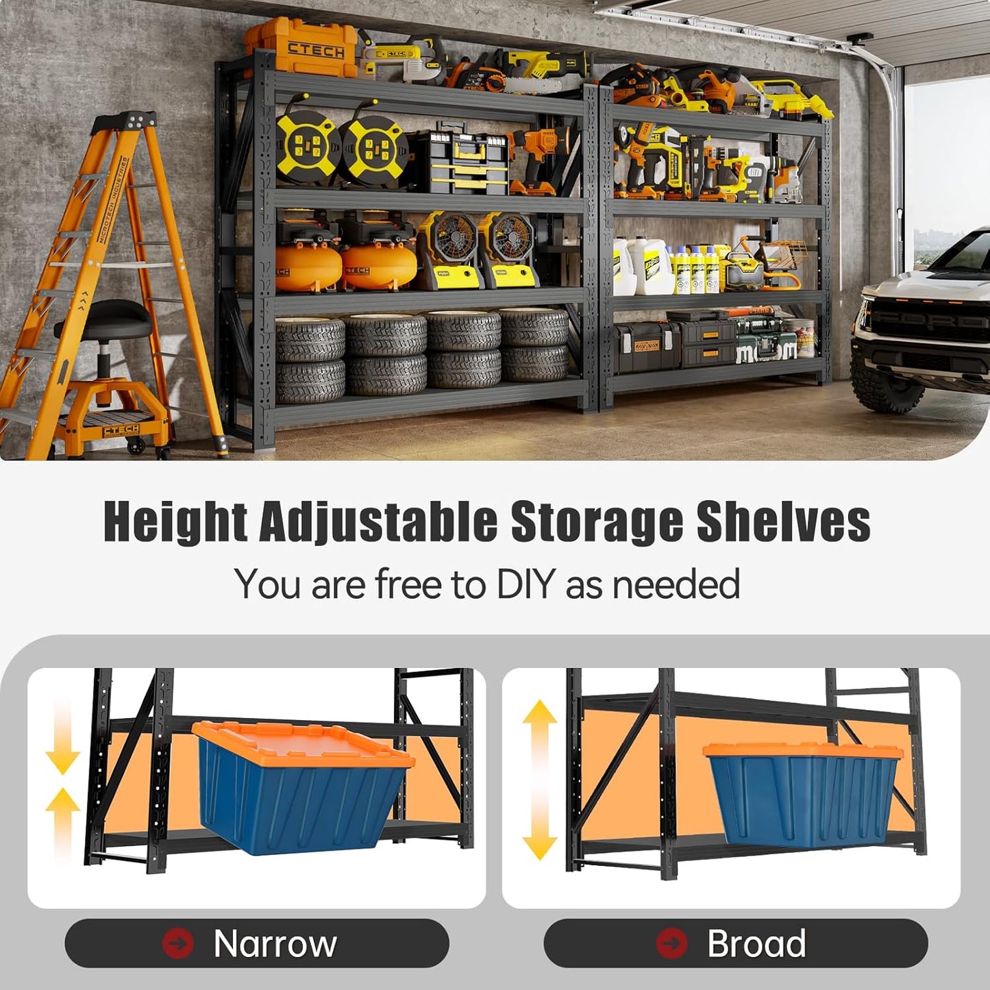 4000LBS Storage Shelves Heavy Duty, 48" W Metal Garage Shelving Units, 4 Tier Adjustable Shelf