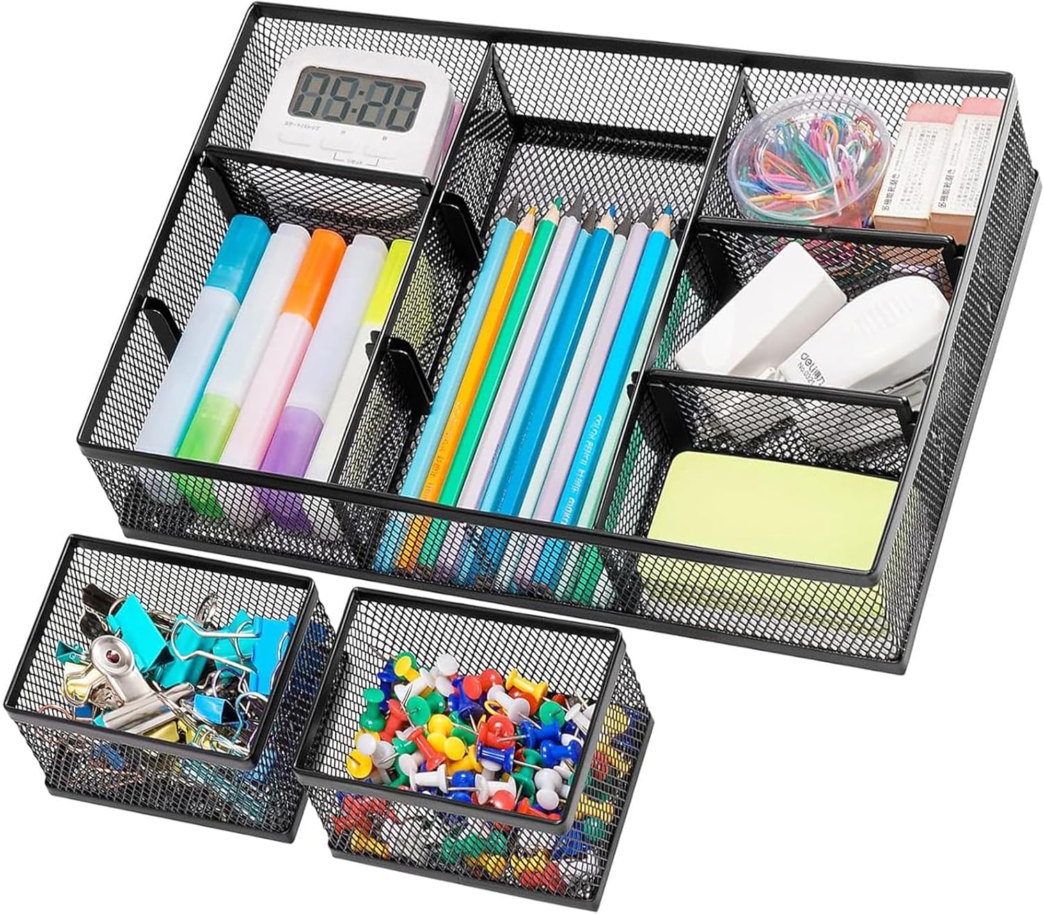 Marbrasse 3 Packs Desk Drawer Organizers, Metal Mesh Dividers Desk Drawer Organizer Tray with 9