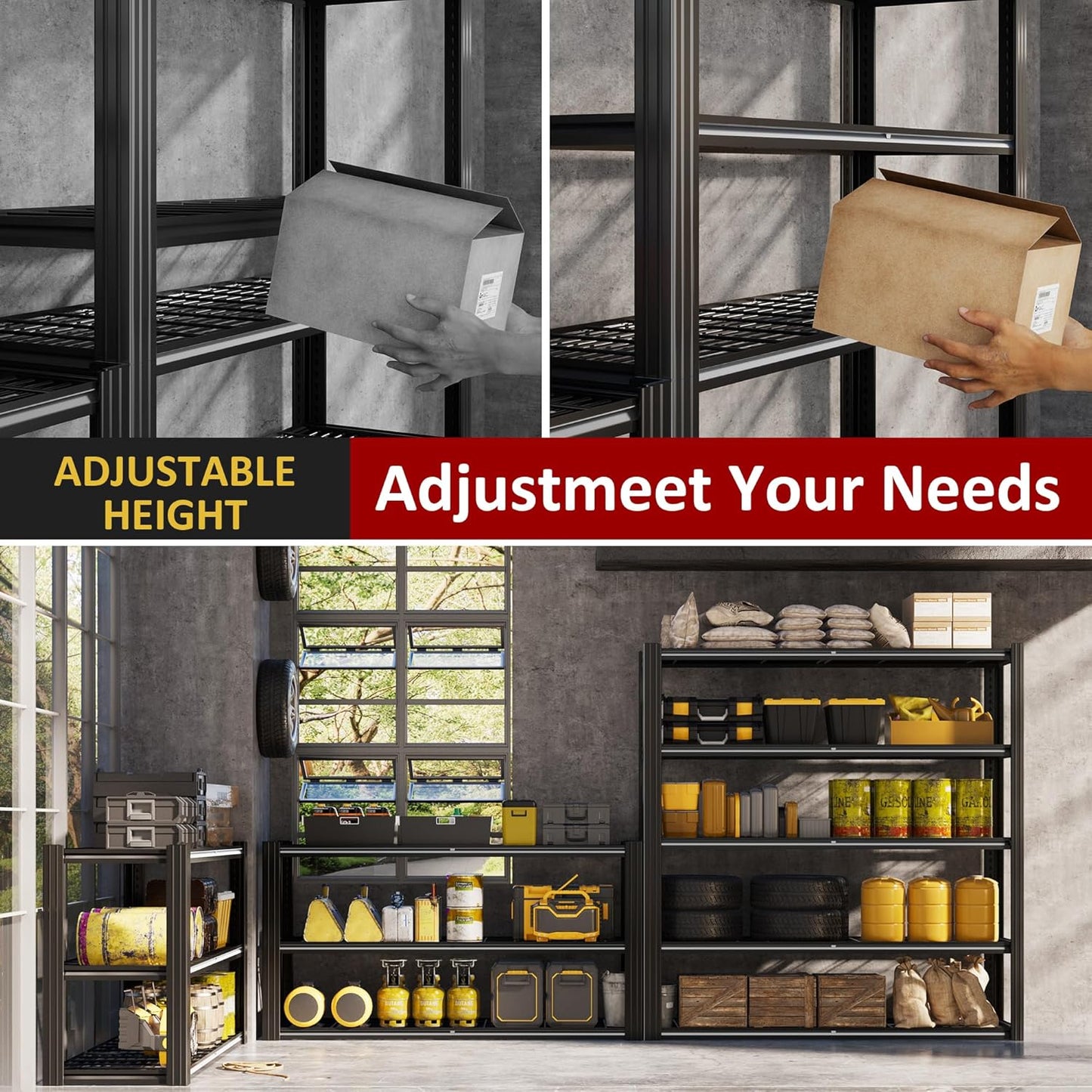 48" W Metal Garage Shelving 5 Tier Storage Shelves Heavy Duty 3030LBS Adjustable Shelf Unit Garage