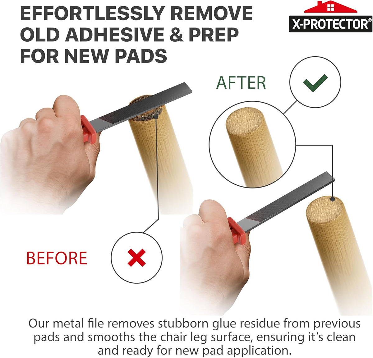 X-Protector Furniture Pads Preparation Set - Includes Metal File, Microfiber Cloth & 20 Cleaning