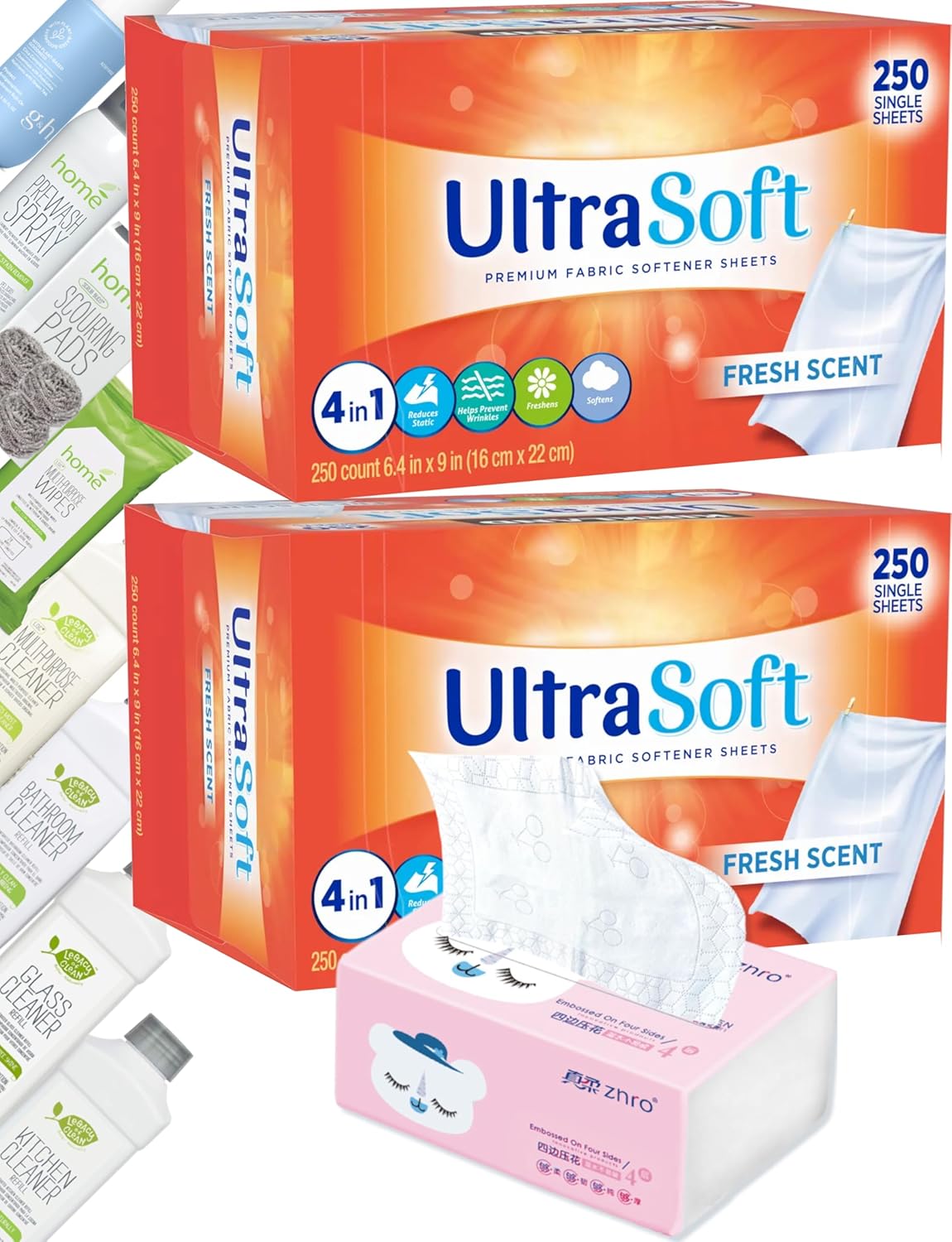 500 Single Laundry Dryer Sheets(6.4"x9")w/ Easy Dispenser Box Packaging,Household Premium 4 in 1