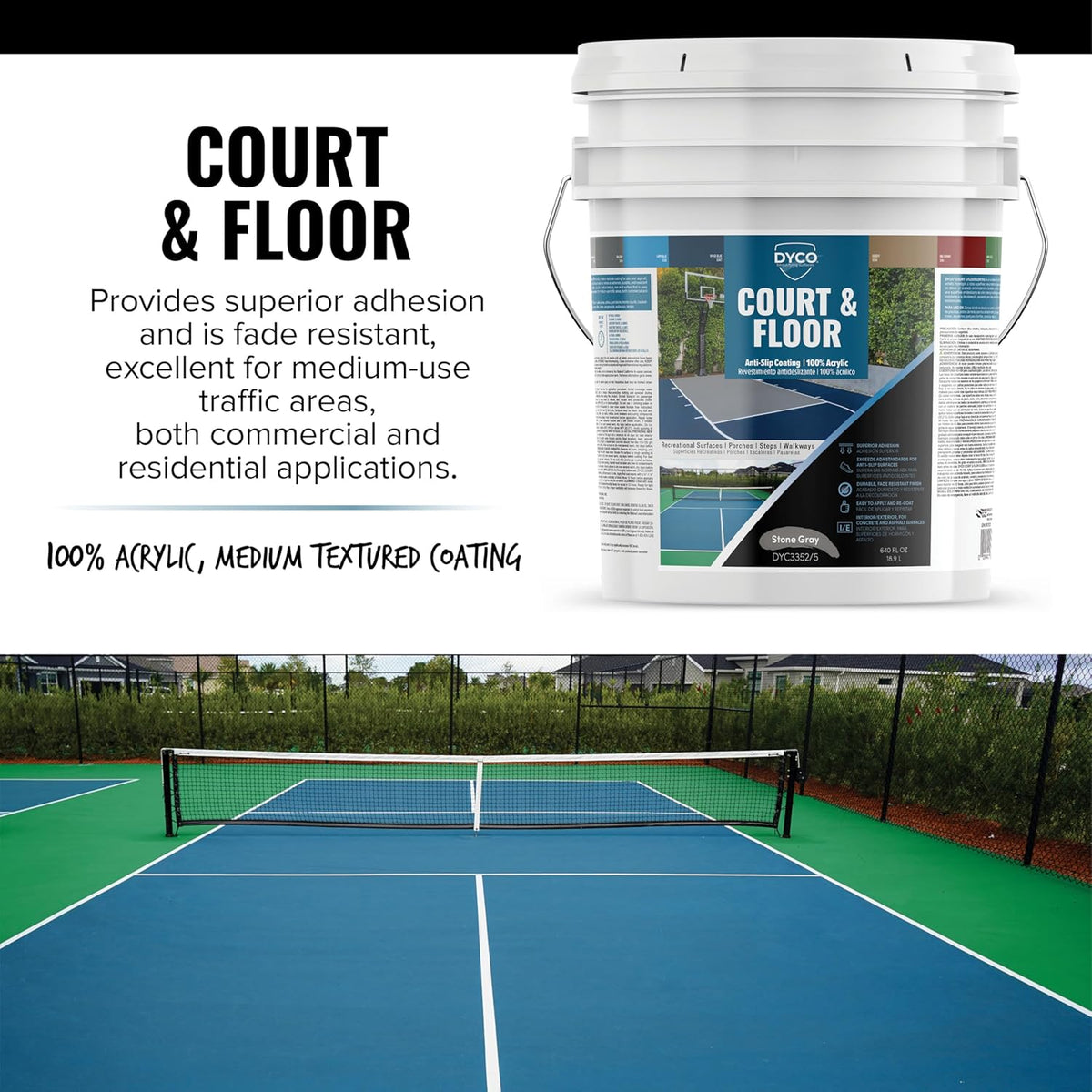 DYCO Court & Floor Anti-Slip Coating - Slip-Resistant Pavement, Cement & Concrete Paint for
